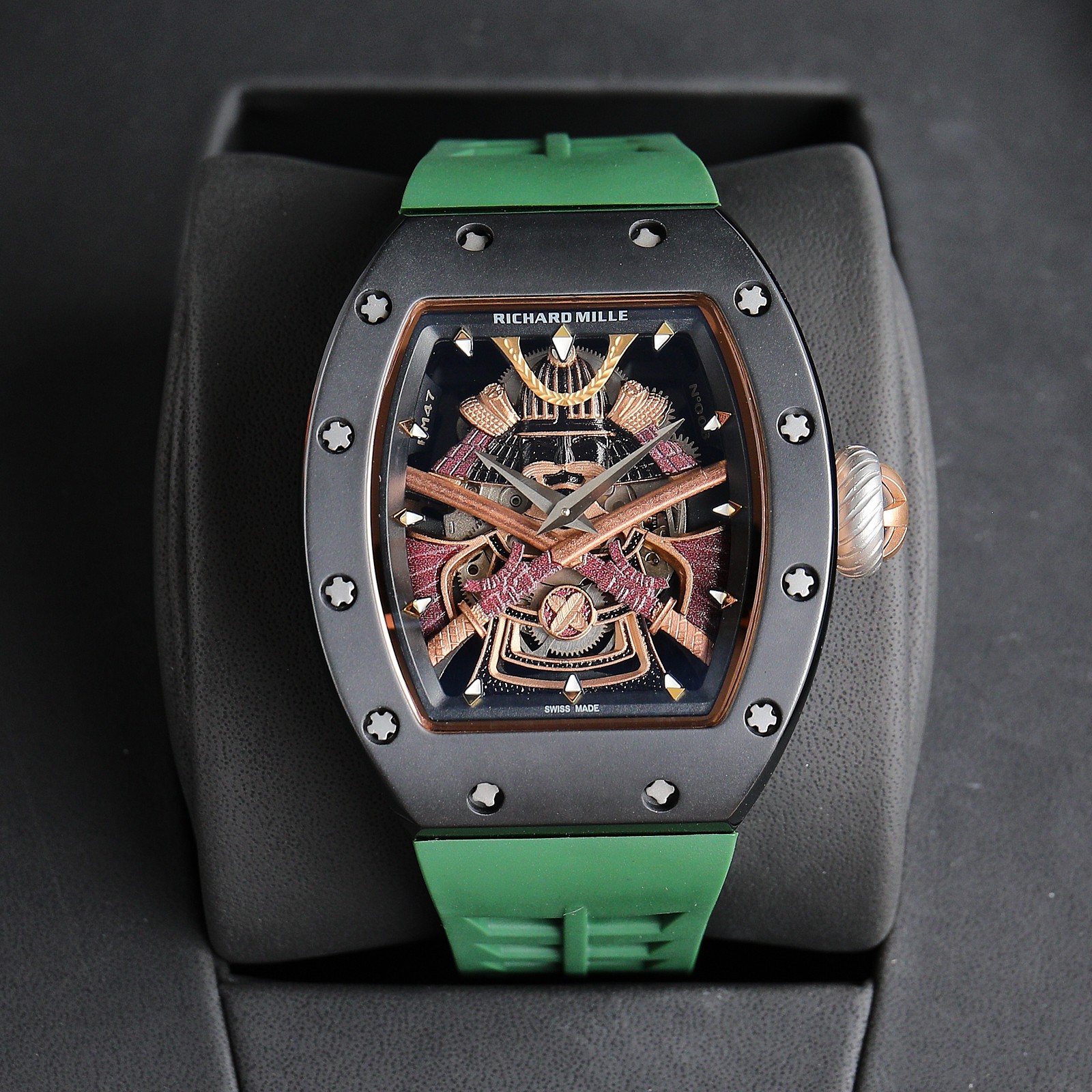 Richard Mille Samurai - Themed Tourbillon Watch (Black Ceramic Case, Green Rubber Strap)
