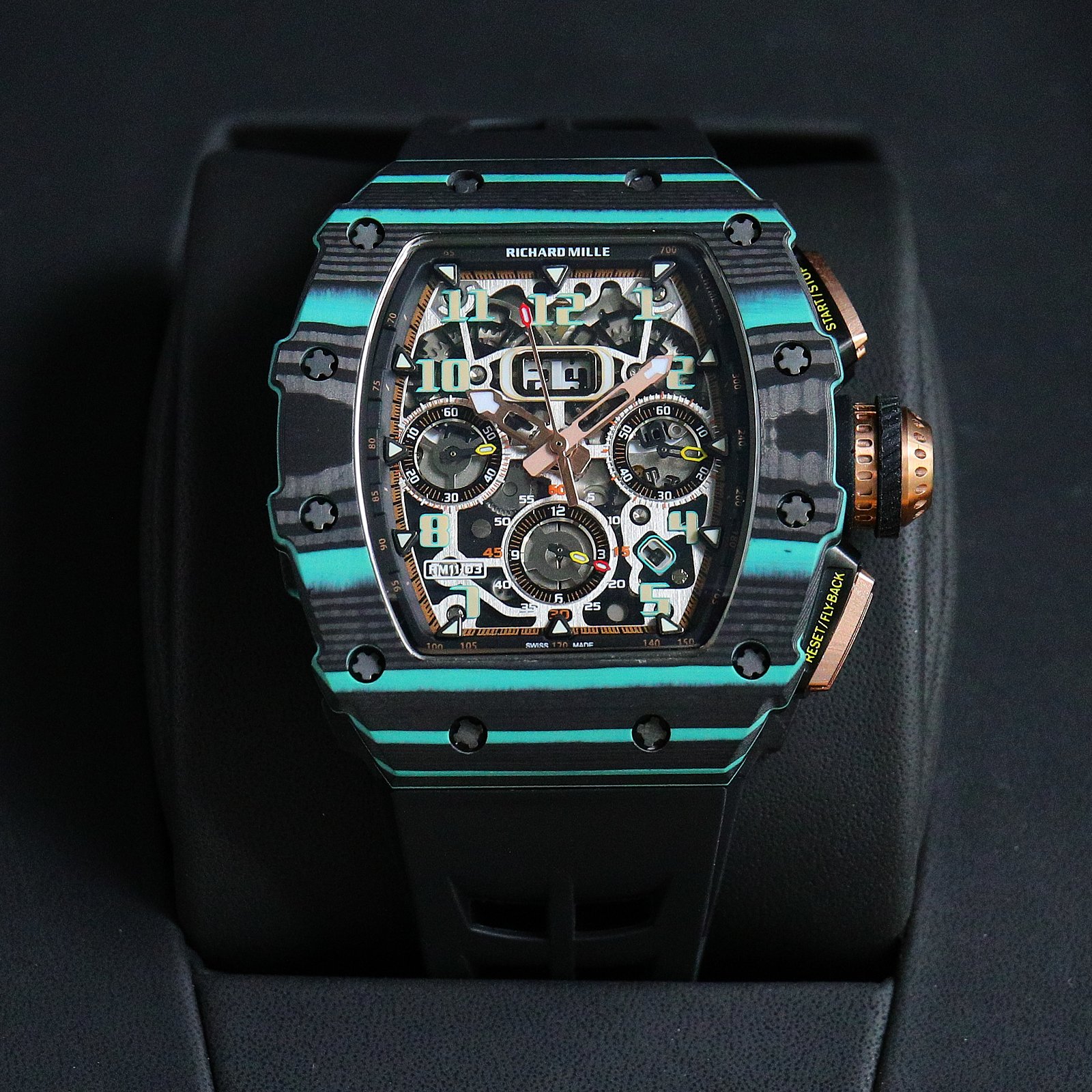 Richard Mille RM 65-01 Carbon TPT Chronograph Watch (Turquoise Accents)
