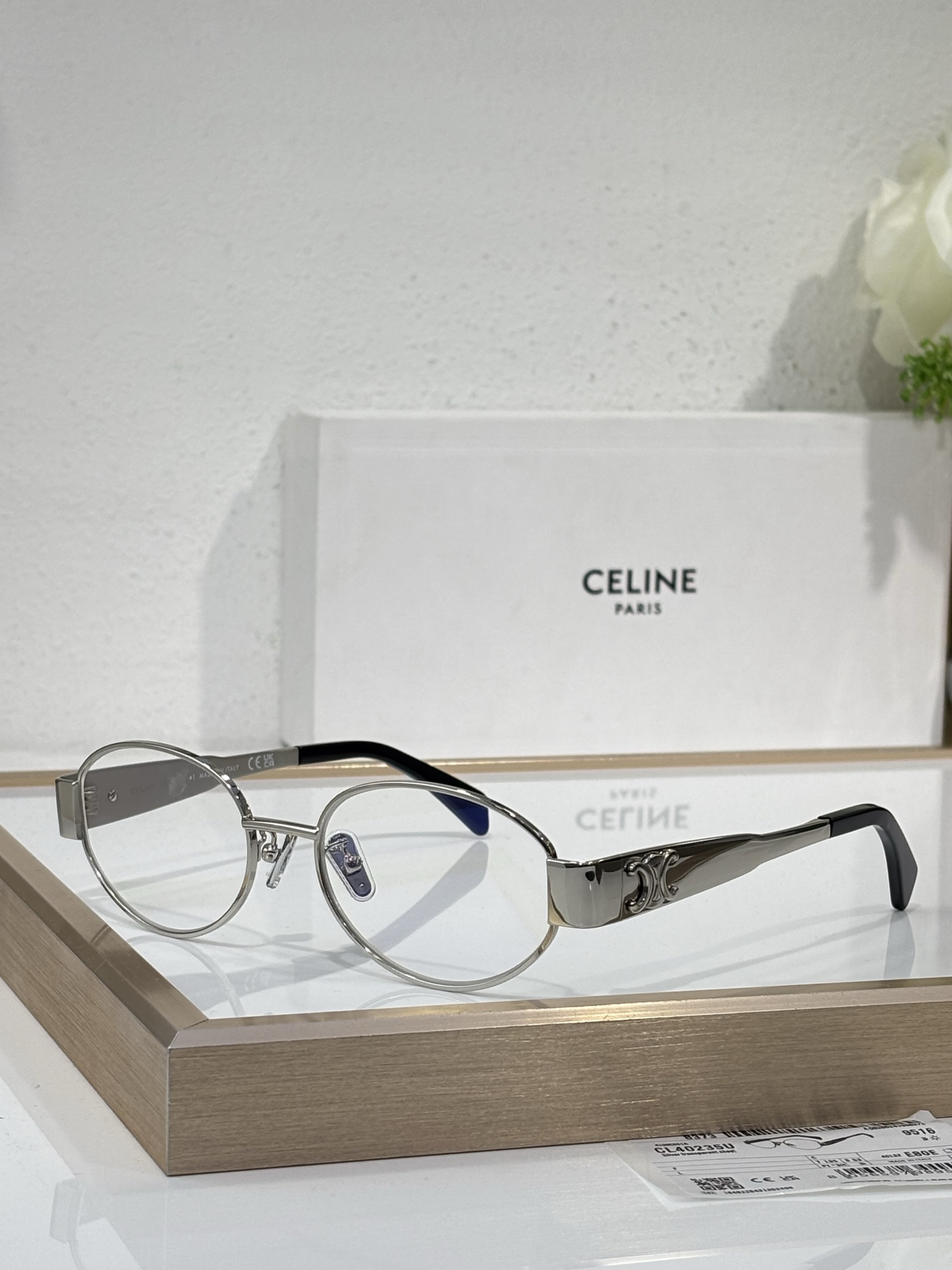 Celine Round Silver - Tone Metal Eyeglasses with Triomphe Accent (Model: CL5003)
