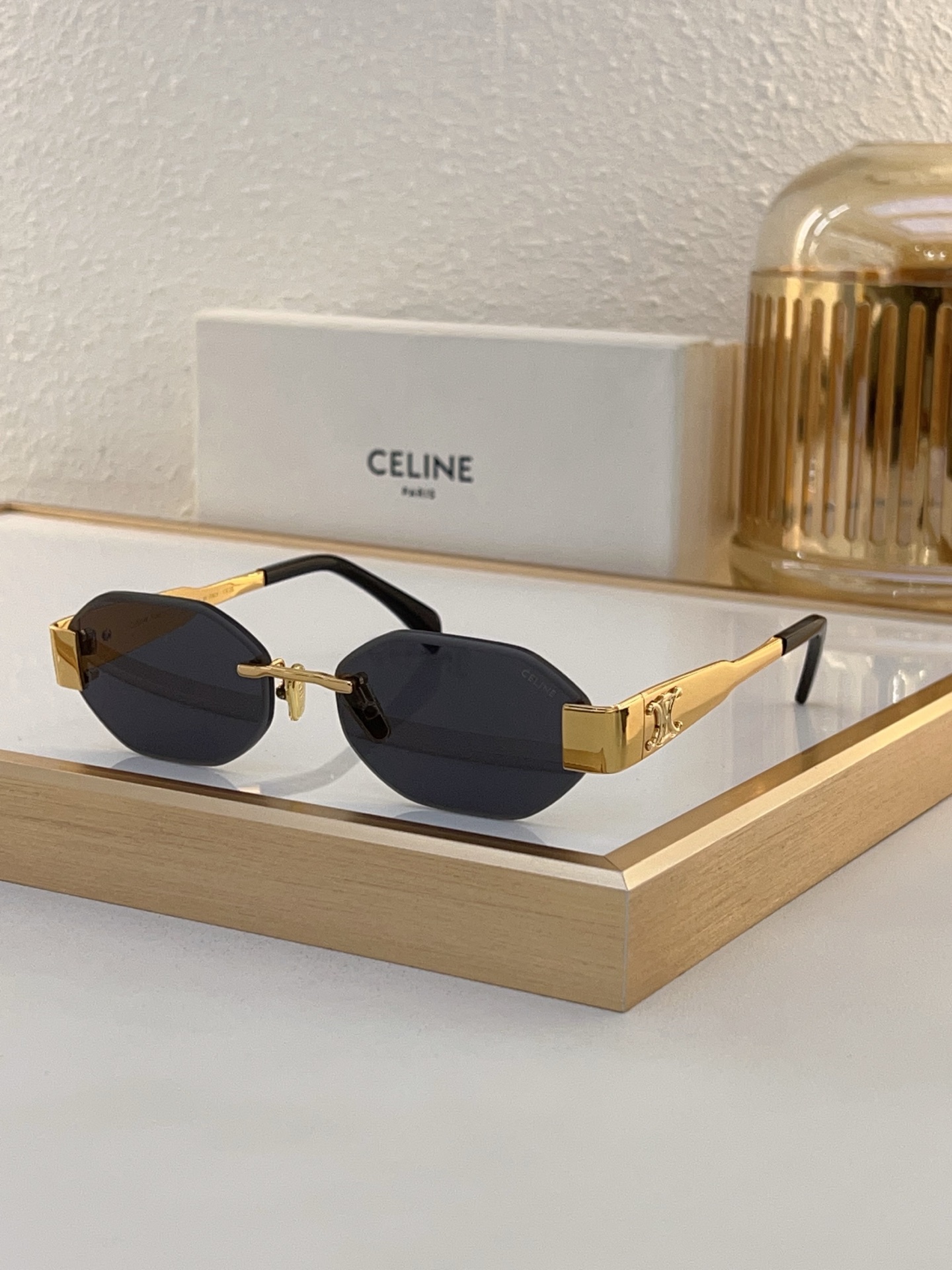 Celine Octagonal Rose - Gold - Tone Rimless Sunglasses with Triomphe Accents (Model: CL4118)