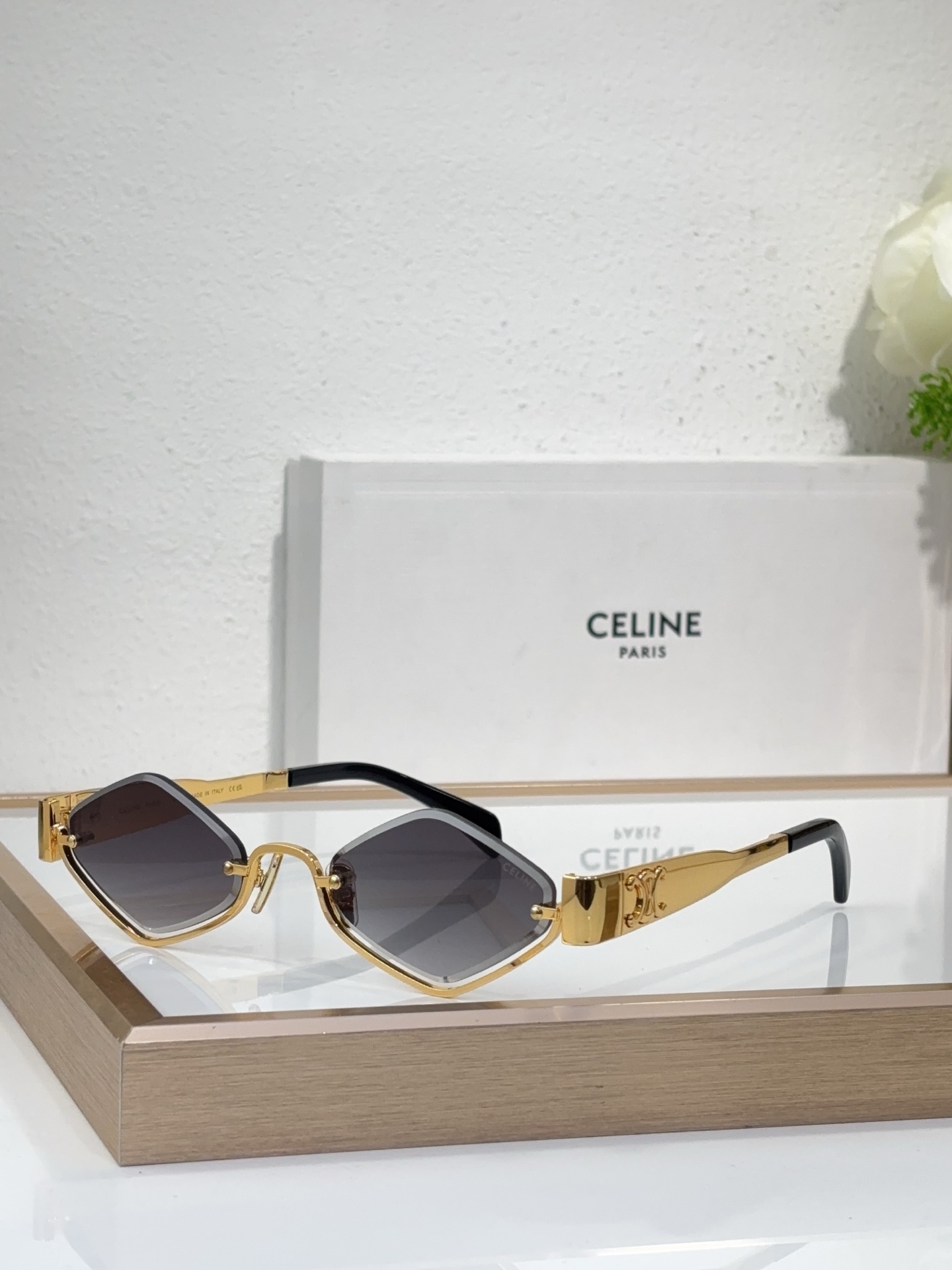 Celine Geometric Gold - Tone Metal Sunglasses with Triomphe Accents (Model: CL4112)