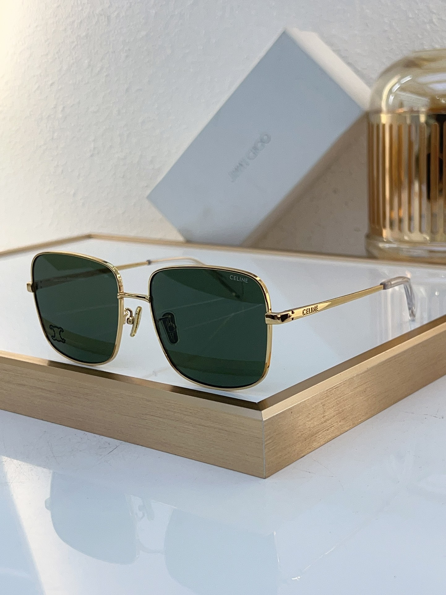 Celine Square Gold - Tone Metal Sunglasses with Triomphe Accent (Model: CL4107)