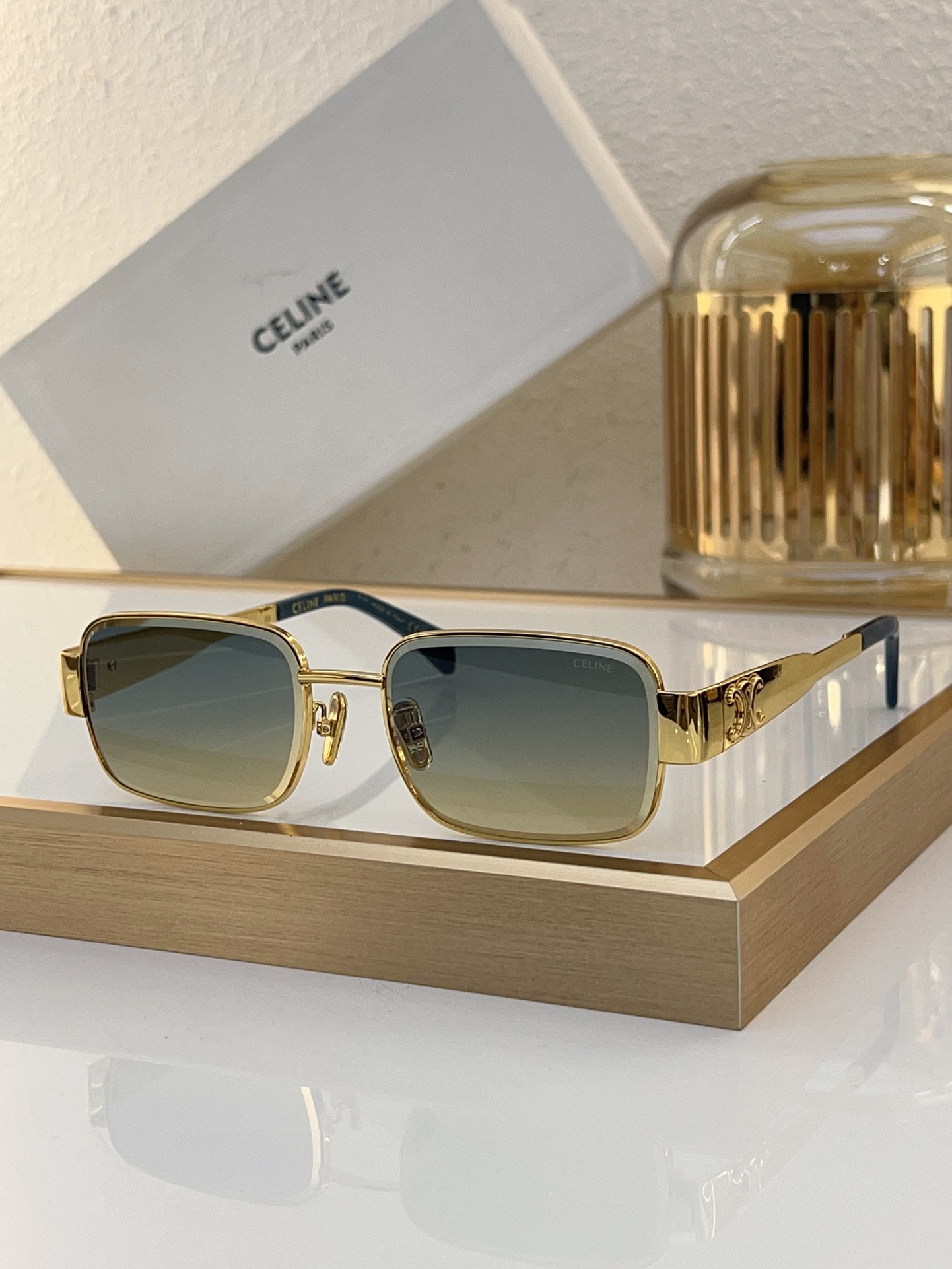 Celine Round Acetate & Gold - Tone Metal Sunglasses with Triomphe Accents (Model: CL4103)