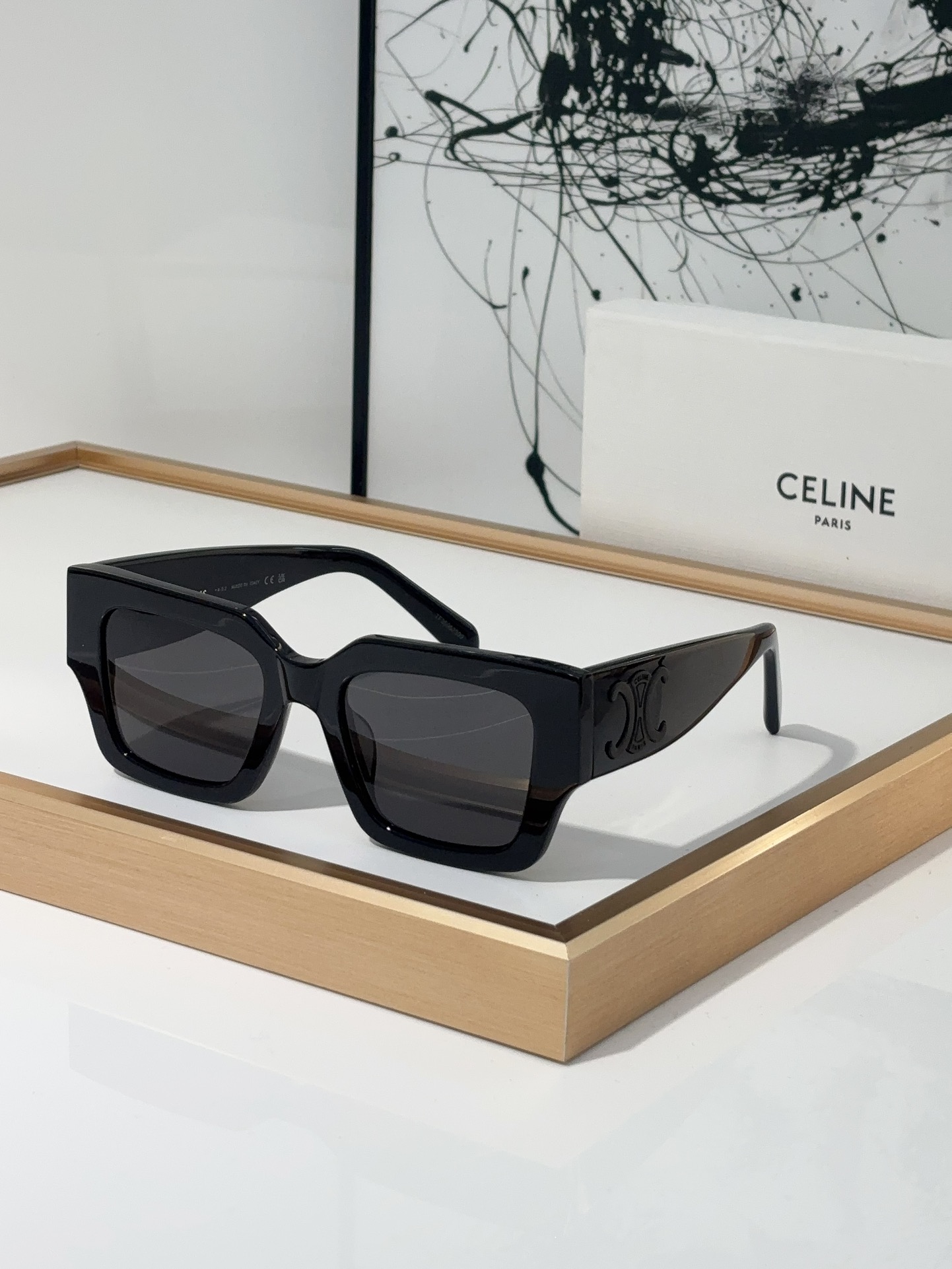 Celine Square Cream Acetate Sunglasses with Gold Triomphe Accents (Model: CL4090)