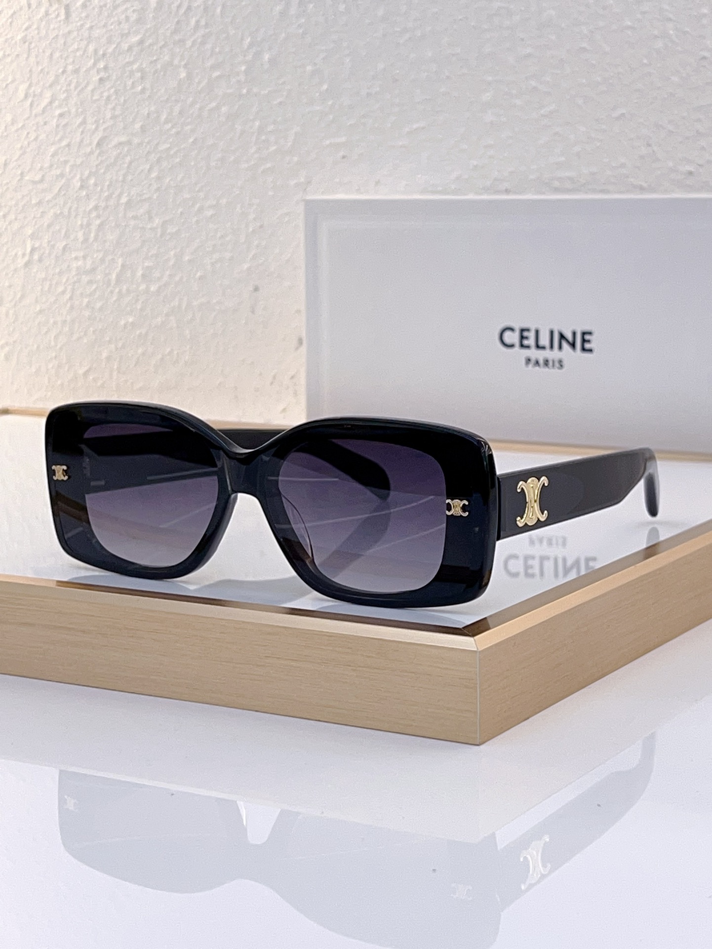 Celine Square Tortoiseshell Acetate Sunglasses with Gold Triomphe Accents (Model: CL4080)