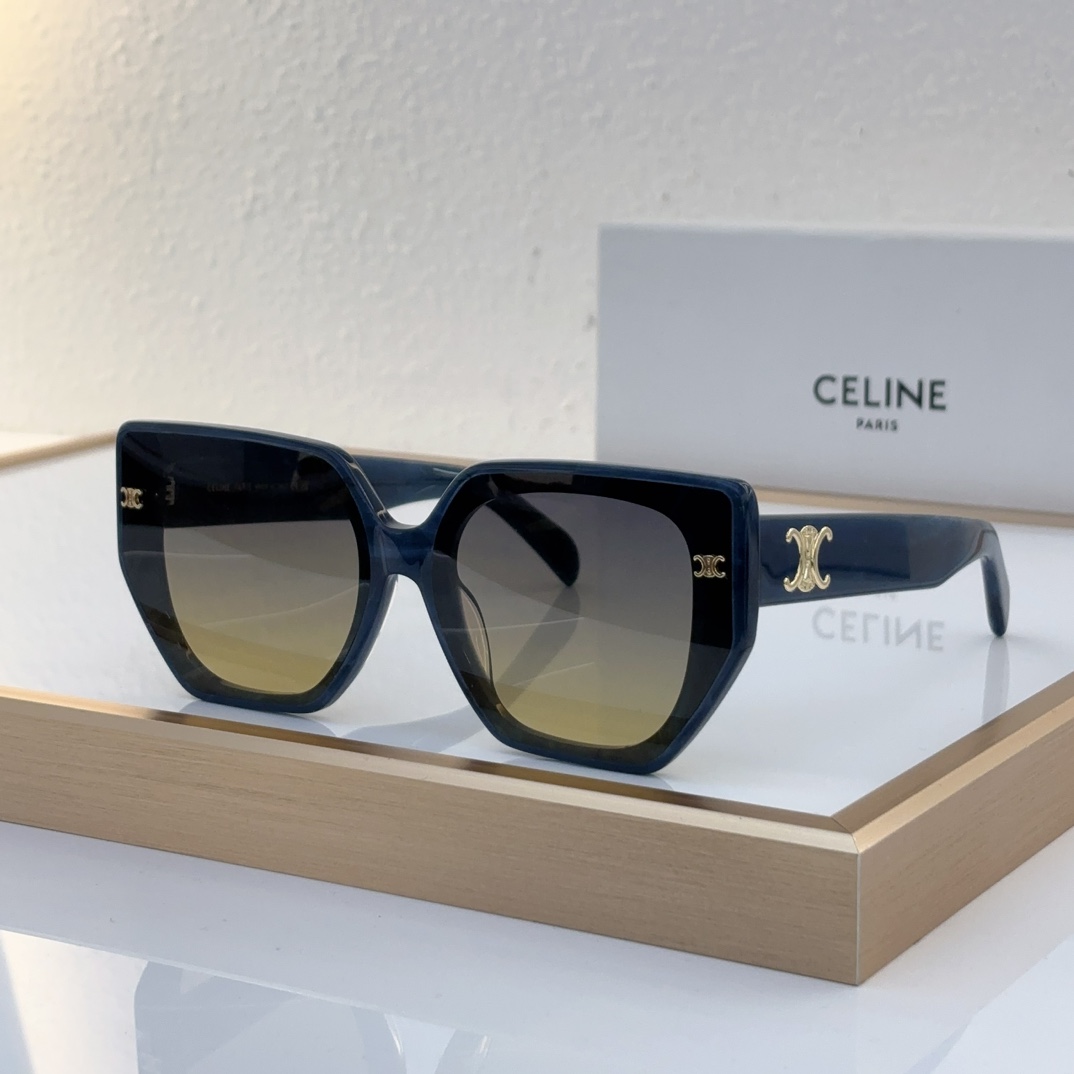 Celine Octagonal Navy Gradient Acetate Sunglasses with Gold Triomphe Accents (Model: CL4078)