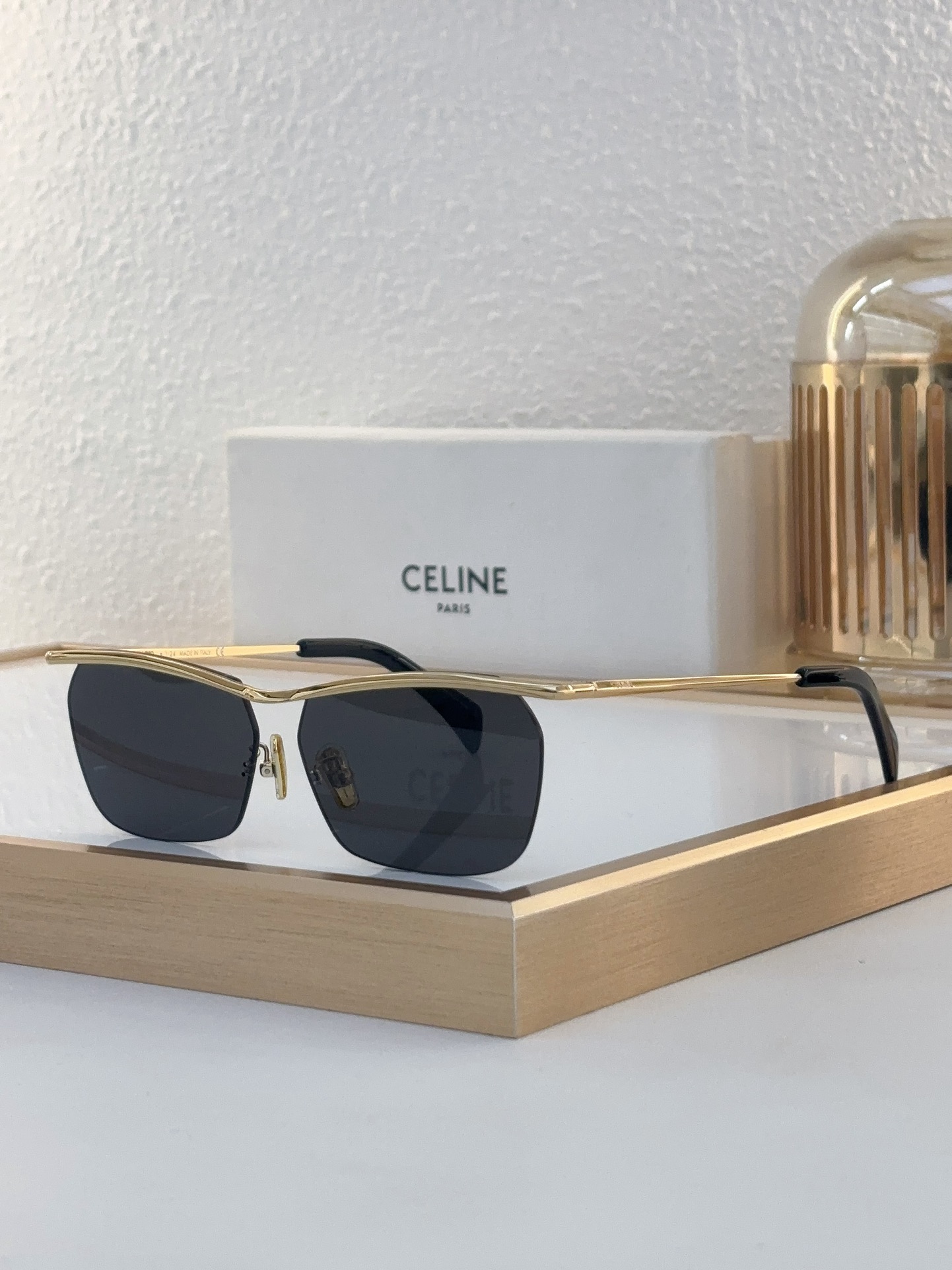 Celine Square Semi - Rimless Metal Sunglasses (Model: CL4077)