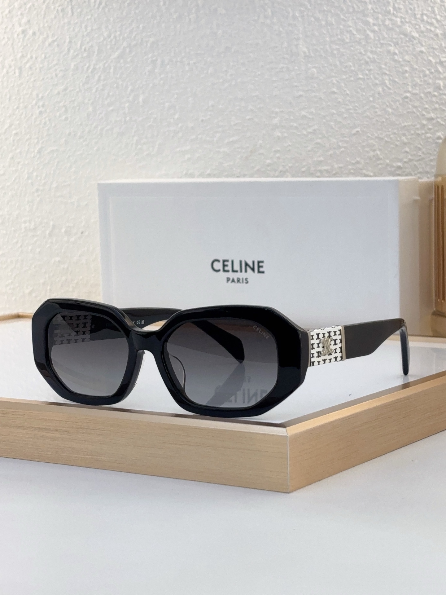 Celine Octagonal Tortoiseshell Acetate Sunglasses with Triomphe Pattern Accents (Model: CL4075)