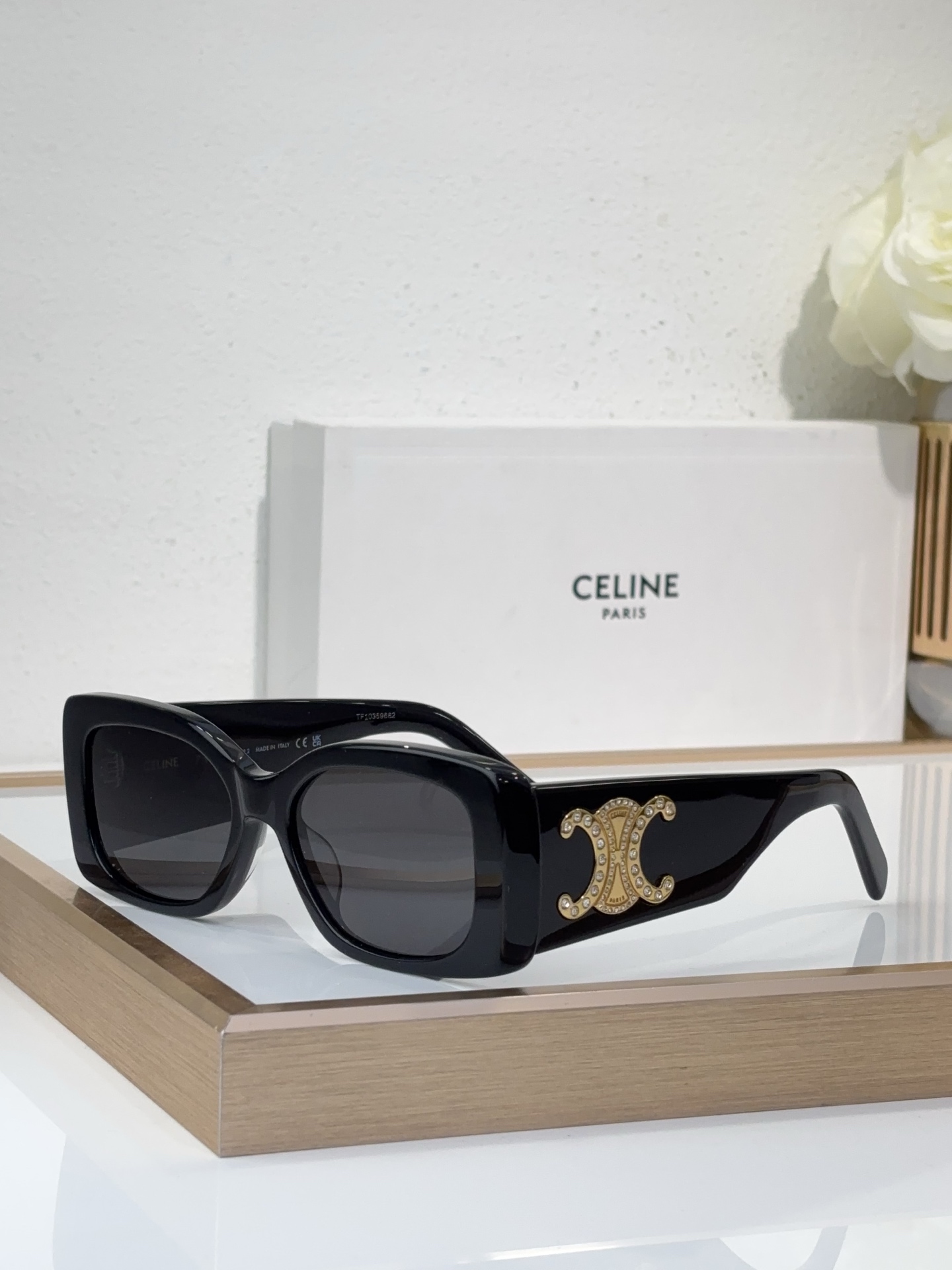 Celine Square Acetate Sunglasses with Crystal - Embellished Triomphe (Model: CL4068)