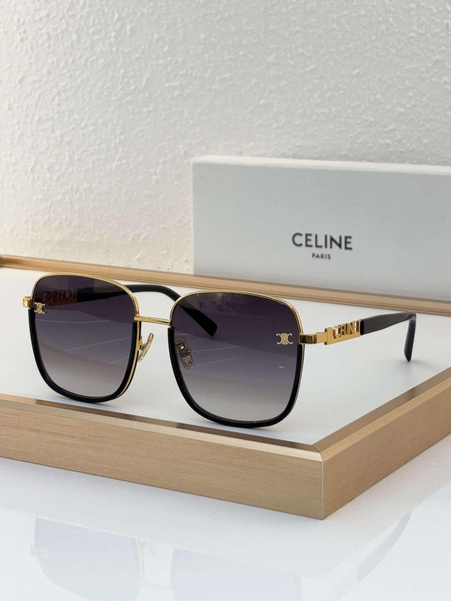 Celine Square Sunglasses with Gold Triomphe & Logo Detailing (Model: CL4054)