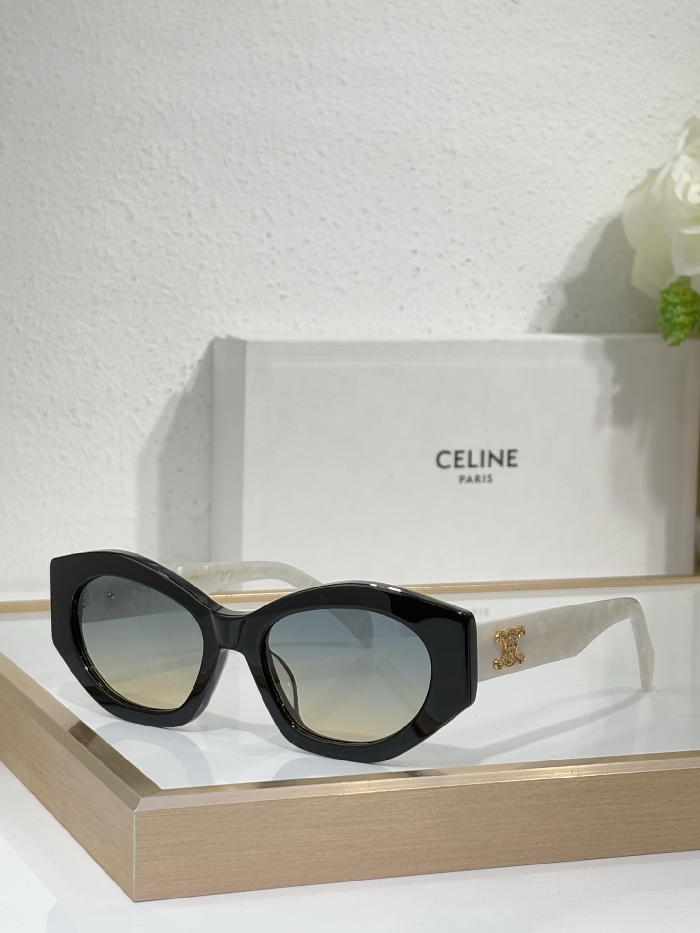 Celine Cat - Eye Sunglasses with Two - Tone Acetate & Gold Triomphe Accents (Model: CL4053)