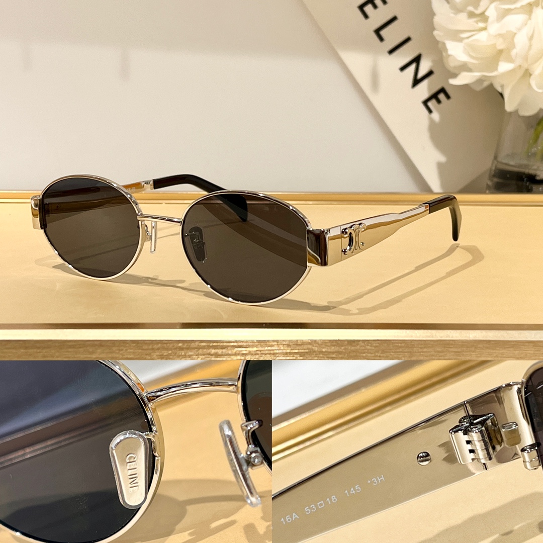 Celine Oval Sunglasses with Silver - Plated Metal & Triomphe Accents (Model: CL40236U)
