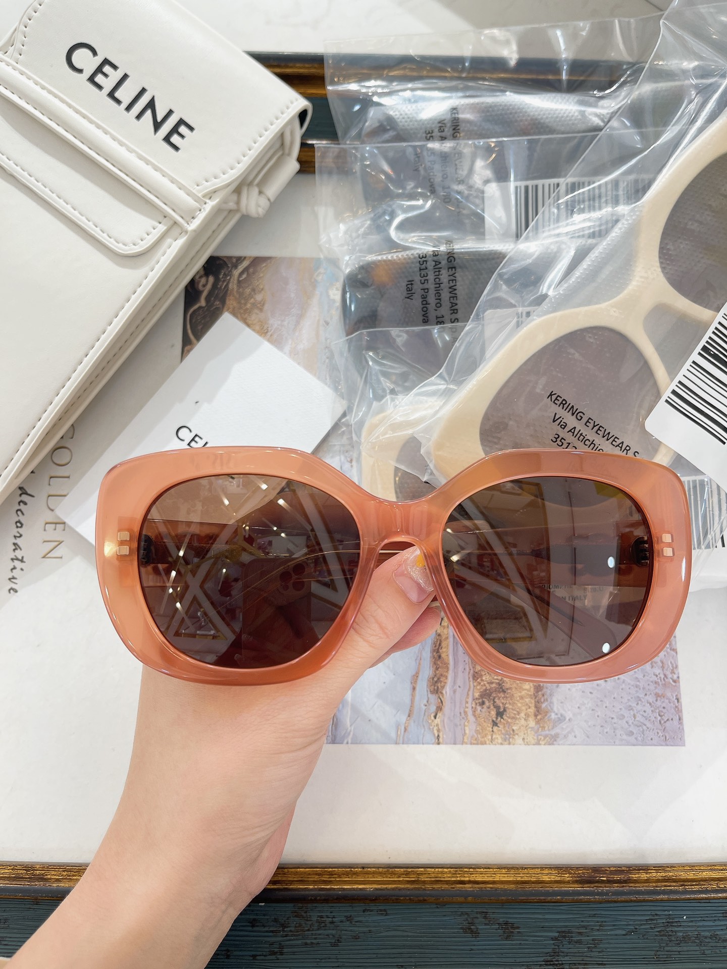 Celine Square Sunglasses in Peach - Toned Acetate (Model: CL4046)