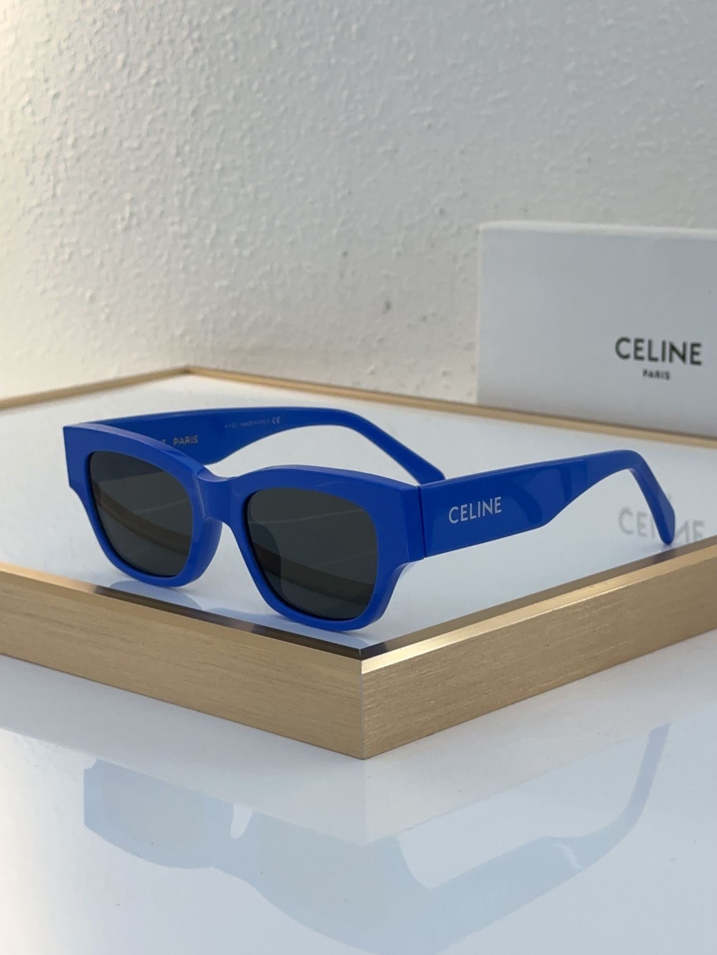Celine Square Sunglasses with Gold Triomphe Accents & Tortoiseshell Temples (Model: CL4038)