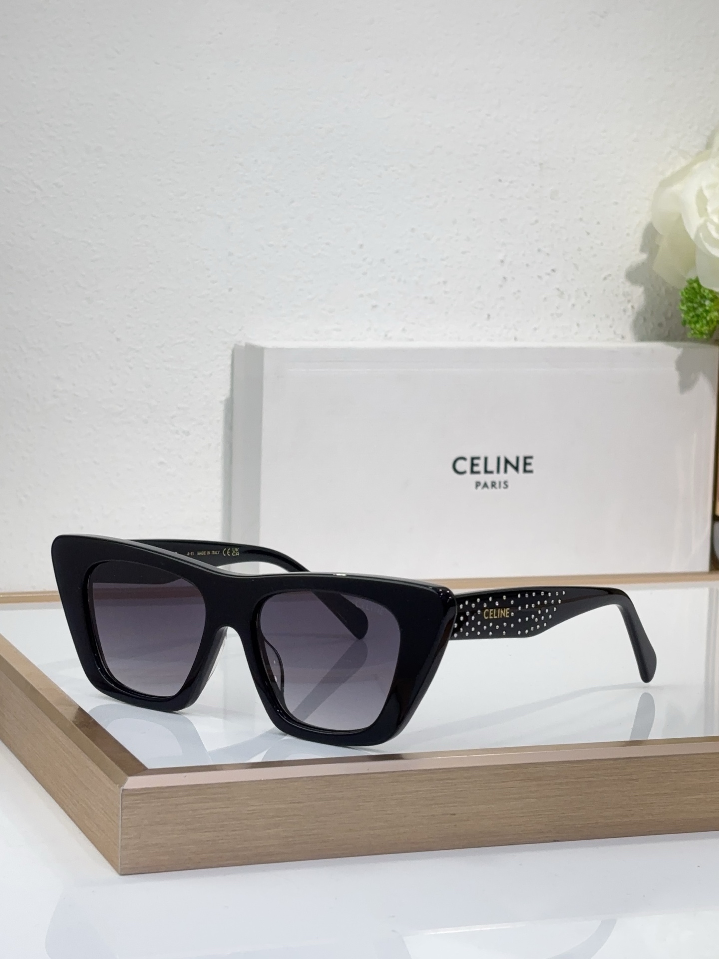 Celine Cat - Eye Sunglasses with Stud - Embellished Temples (Model: CL4035)