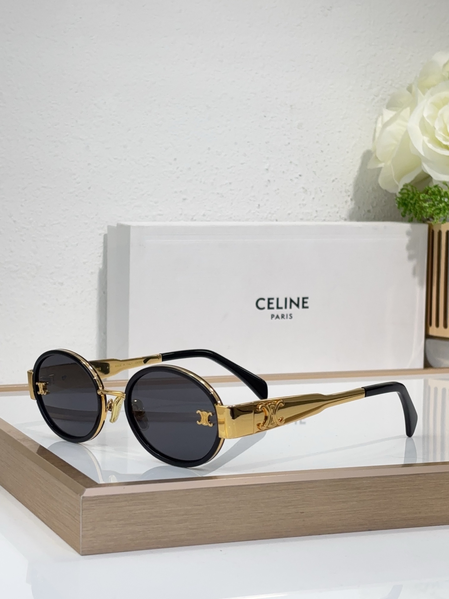 Celine Round Sunglasses with Gold - Plated Triomphe Accents (Model: CL4026)