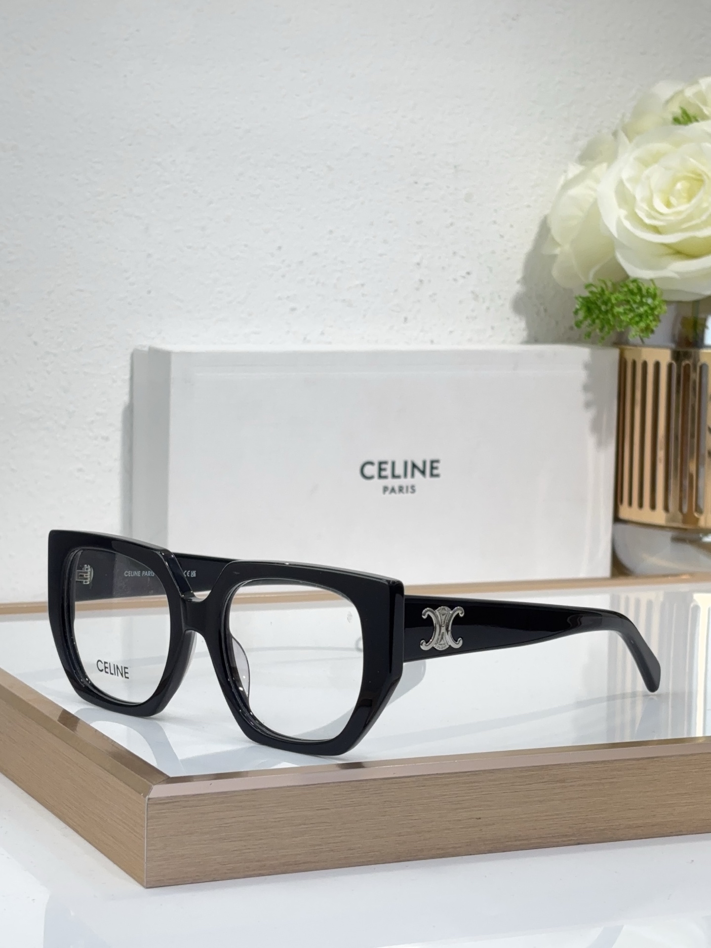 Celine Cat - Eye Optical Frames with Triomphe Metal Accents (Model: CL4025)