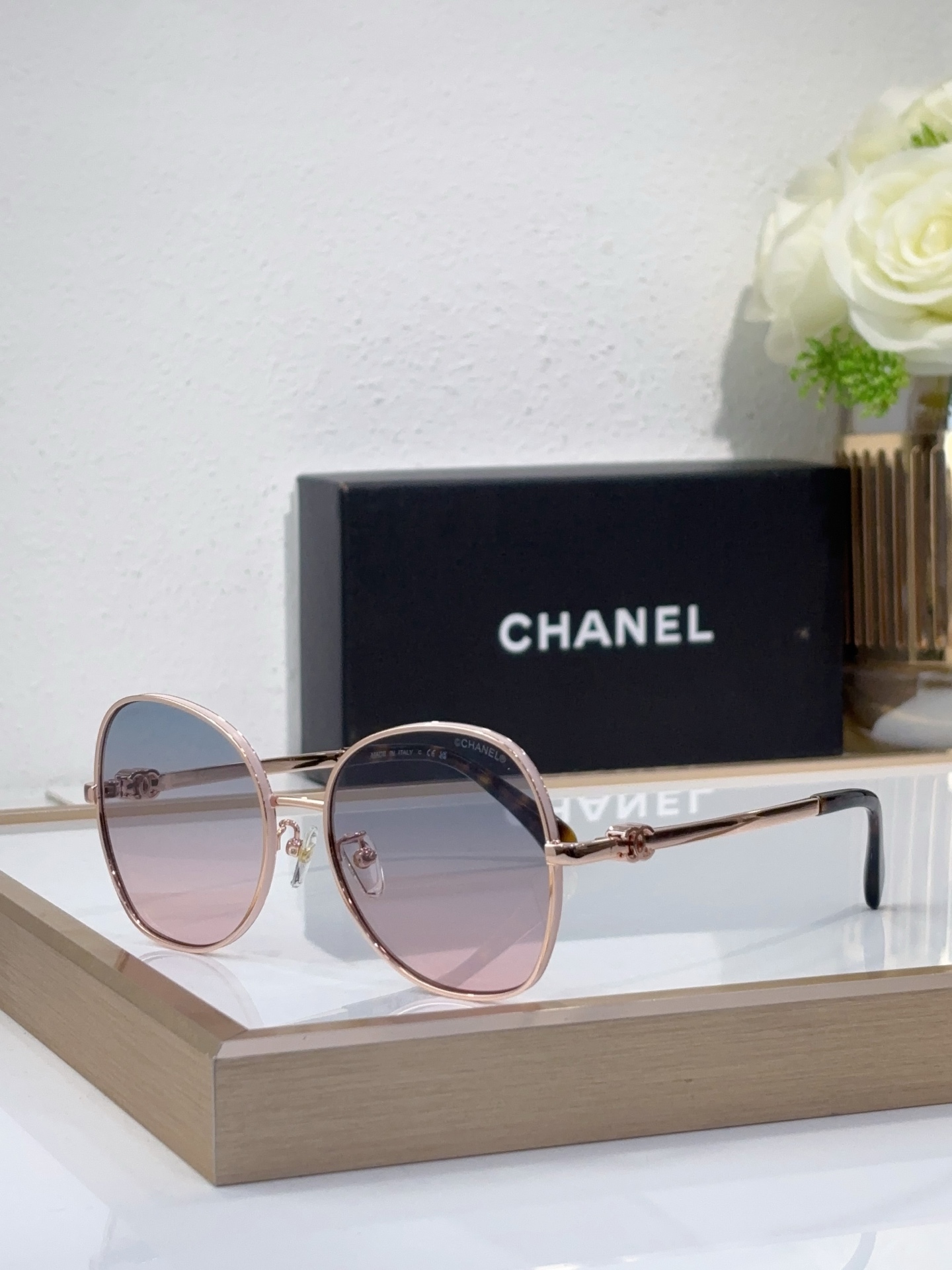 Chanel Round Metal Sunglasses with Silver - Toned CC Accents & Gradient Gray Lenses (Model: CH5540)