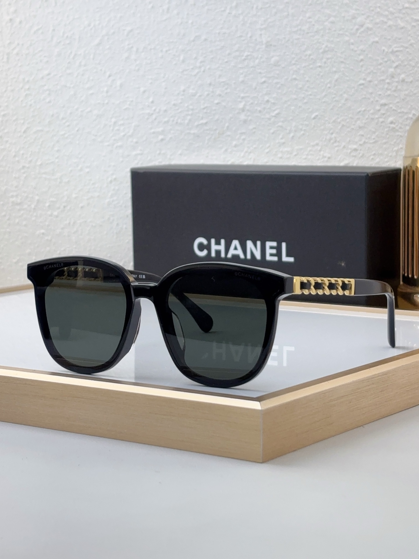 Chanel Square Sunglasses with Gold Chain - Link Temple Accents (Model: CH5534)