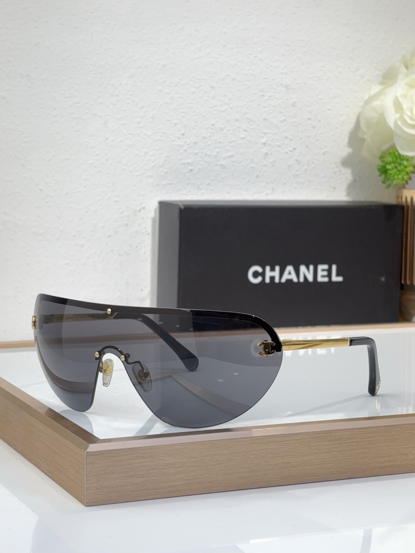 Chanel Shield - Shaped Sunglasses with Gold - Tone CC Accents (Model: CH5532)
