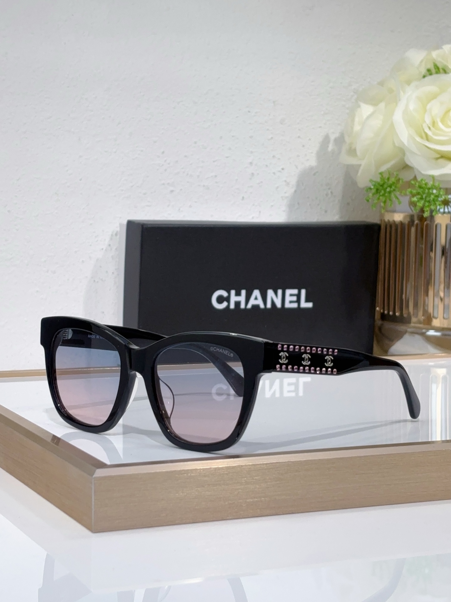 Chanel Square Sunglasses with Crystal - Embellished CC Accents (Model: CH5526)