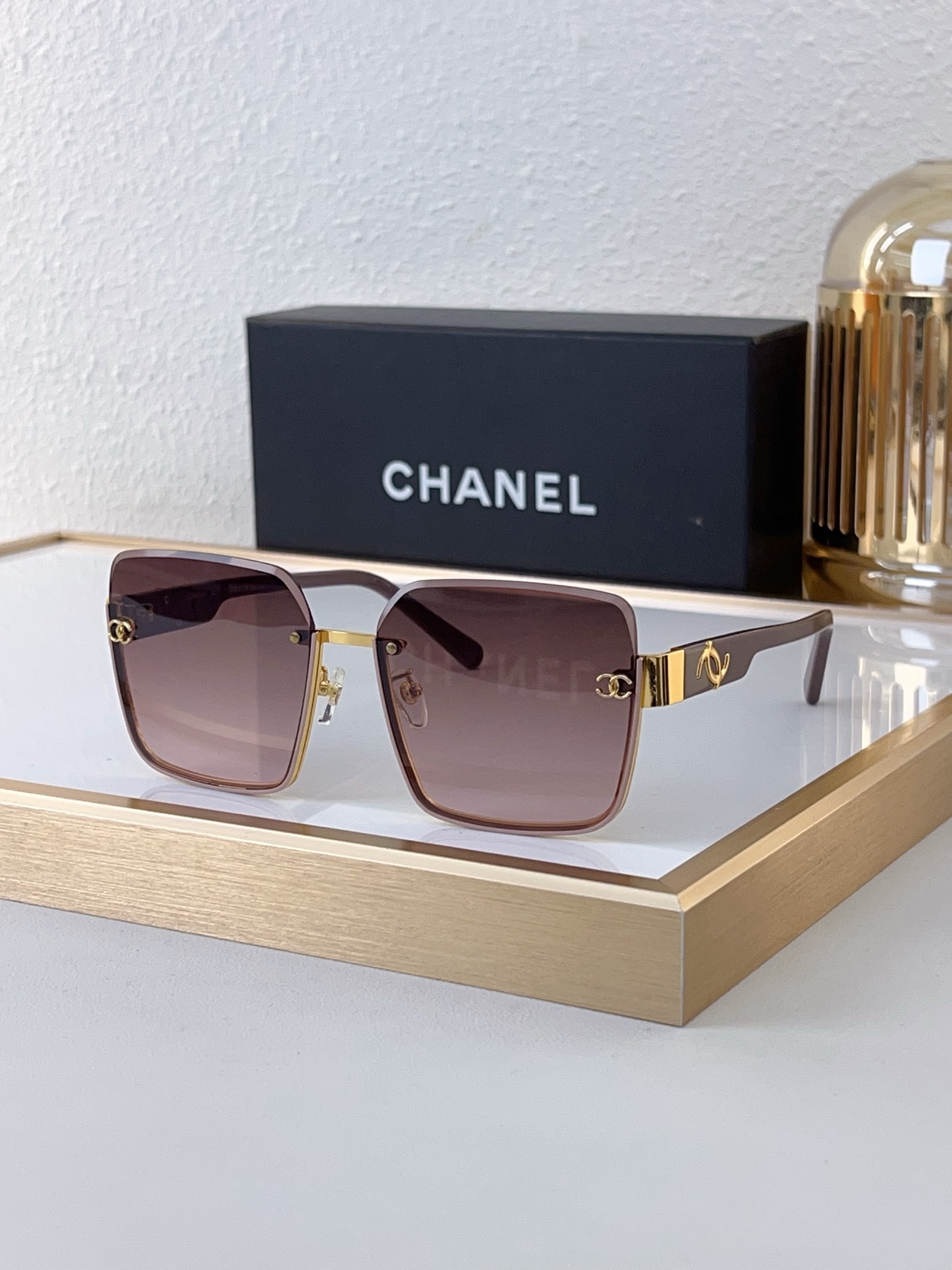 Chanel Square Semi-Rimless Sunglasses with Gold CC Accents (Model: CH5511)
