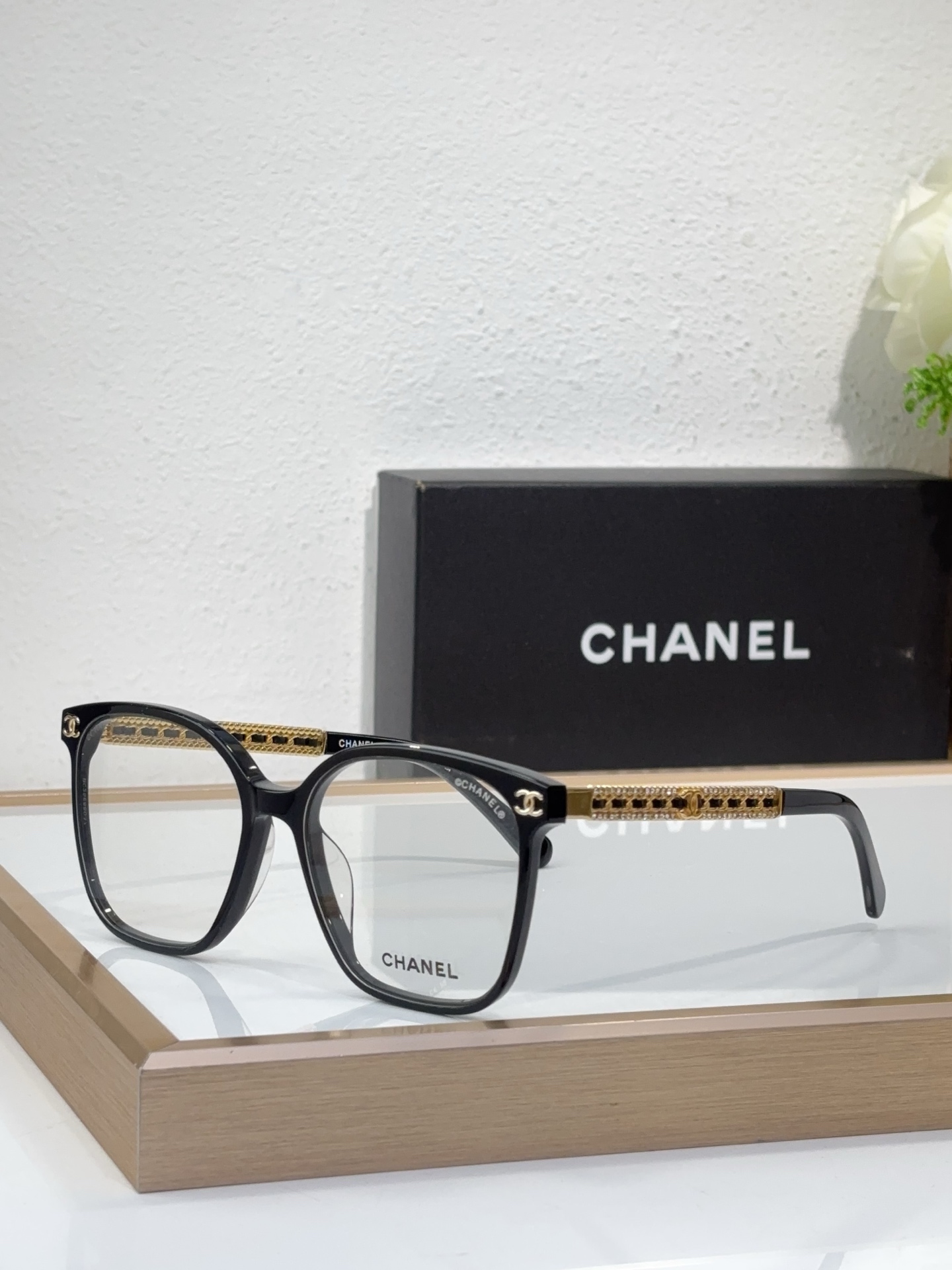 Chanel Square Optical Glasses with Gold - Chain & CC Accents (Model: CH3401)