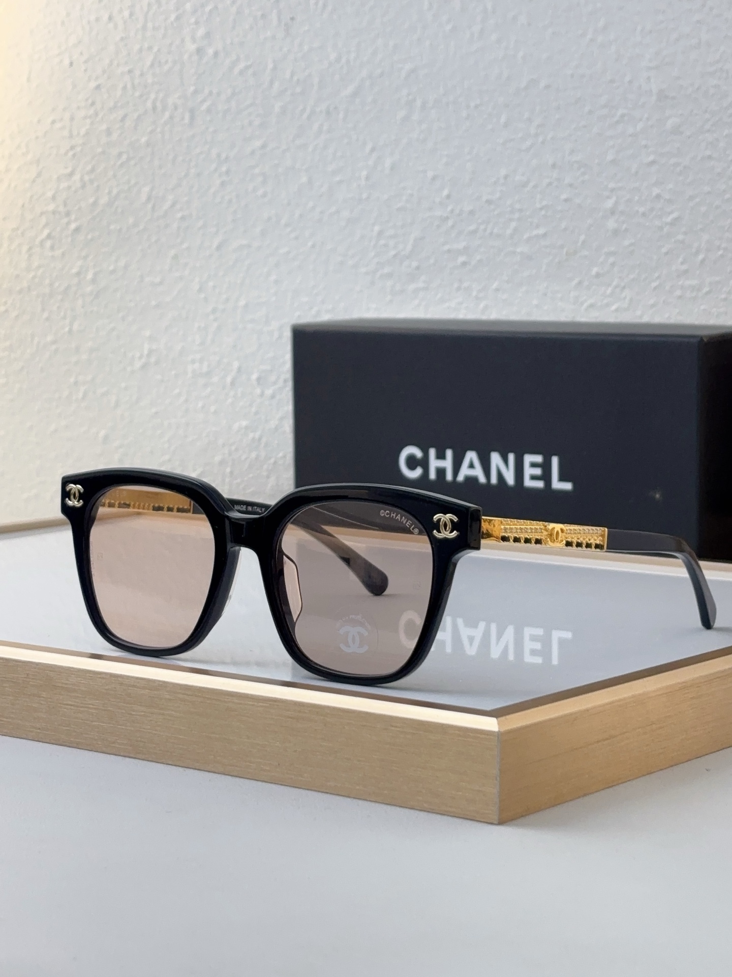 Chanel Square Sunglasses with Gold Chain & CC Motif (Model: CH5491)