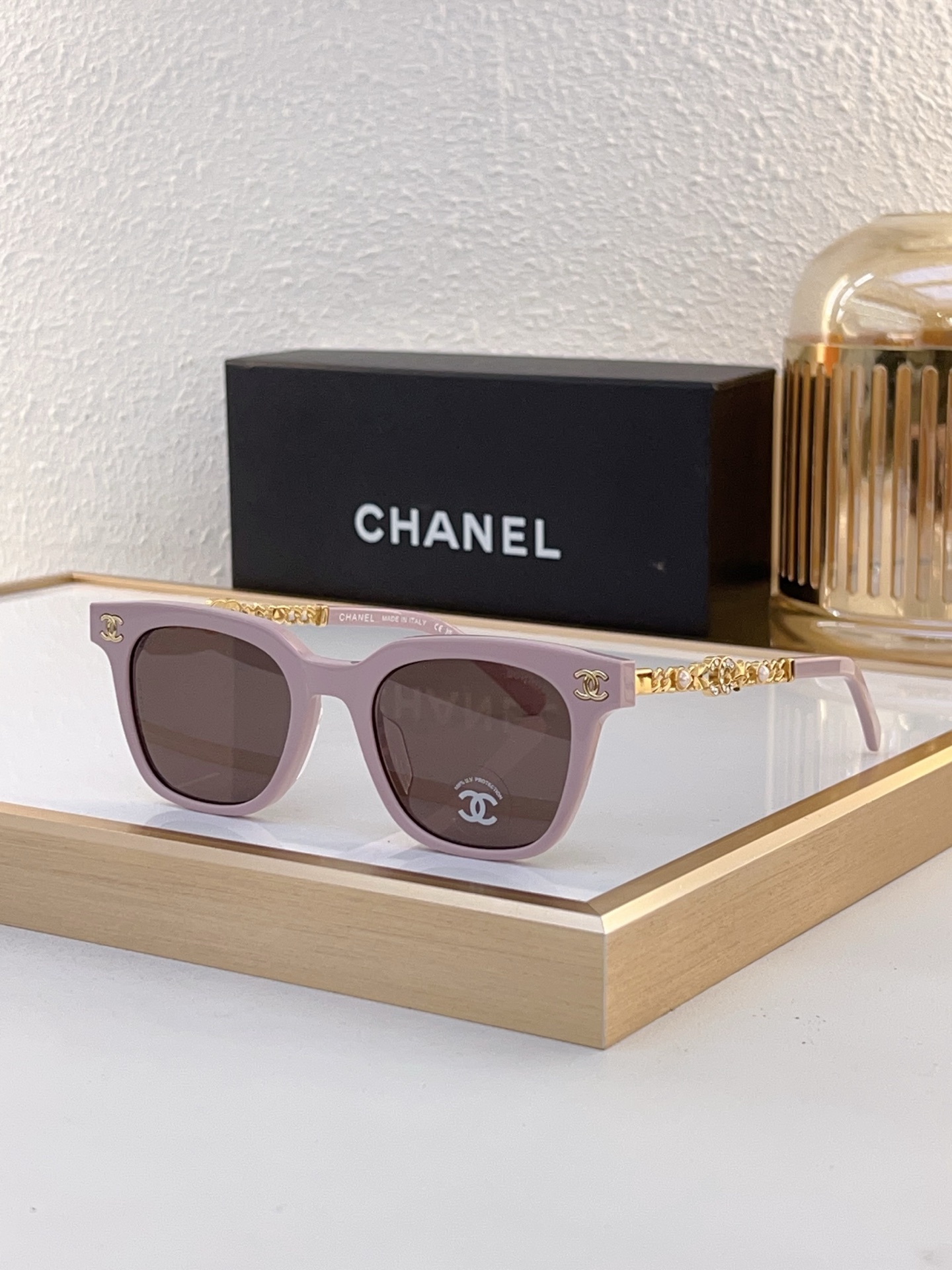 Chanel Square Sunglasses with Pearl - Chain Gold Accents (Model: CH5487)