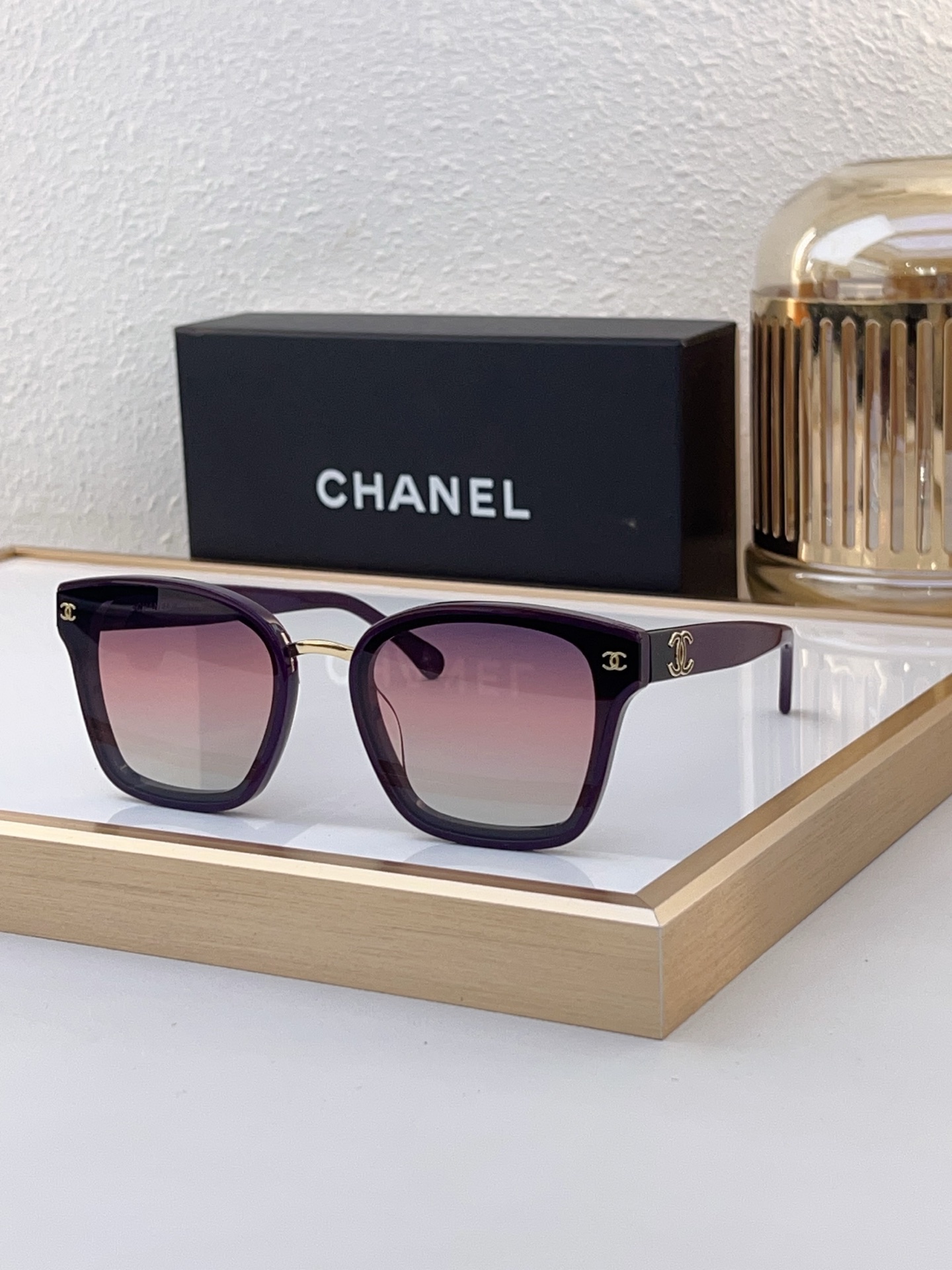 Chanel Square Sunglasses with Gold CC Accents (Model: CH5484)