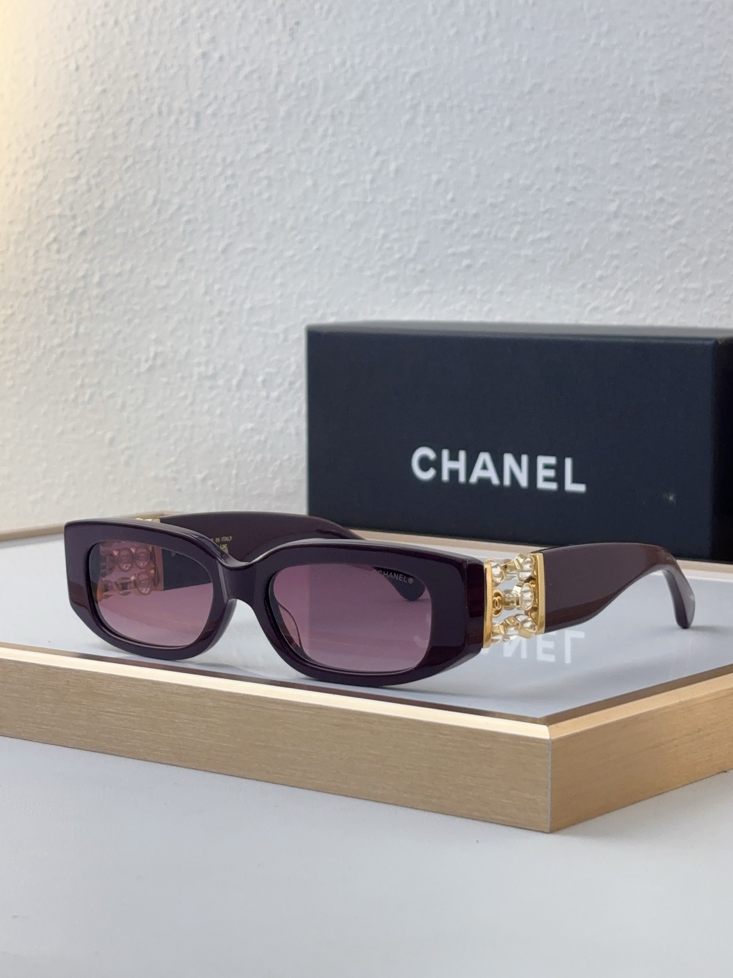 Chanel Rectangular Sunglasses with Pearl - Chain Temple Detailing (Model: CH5480)