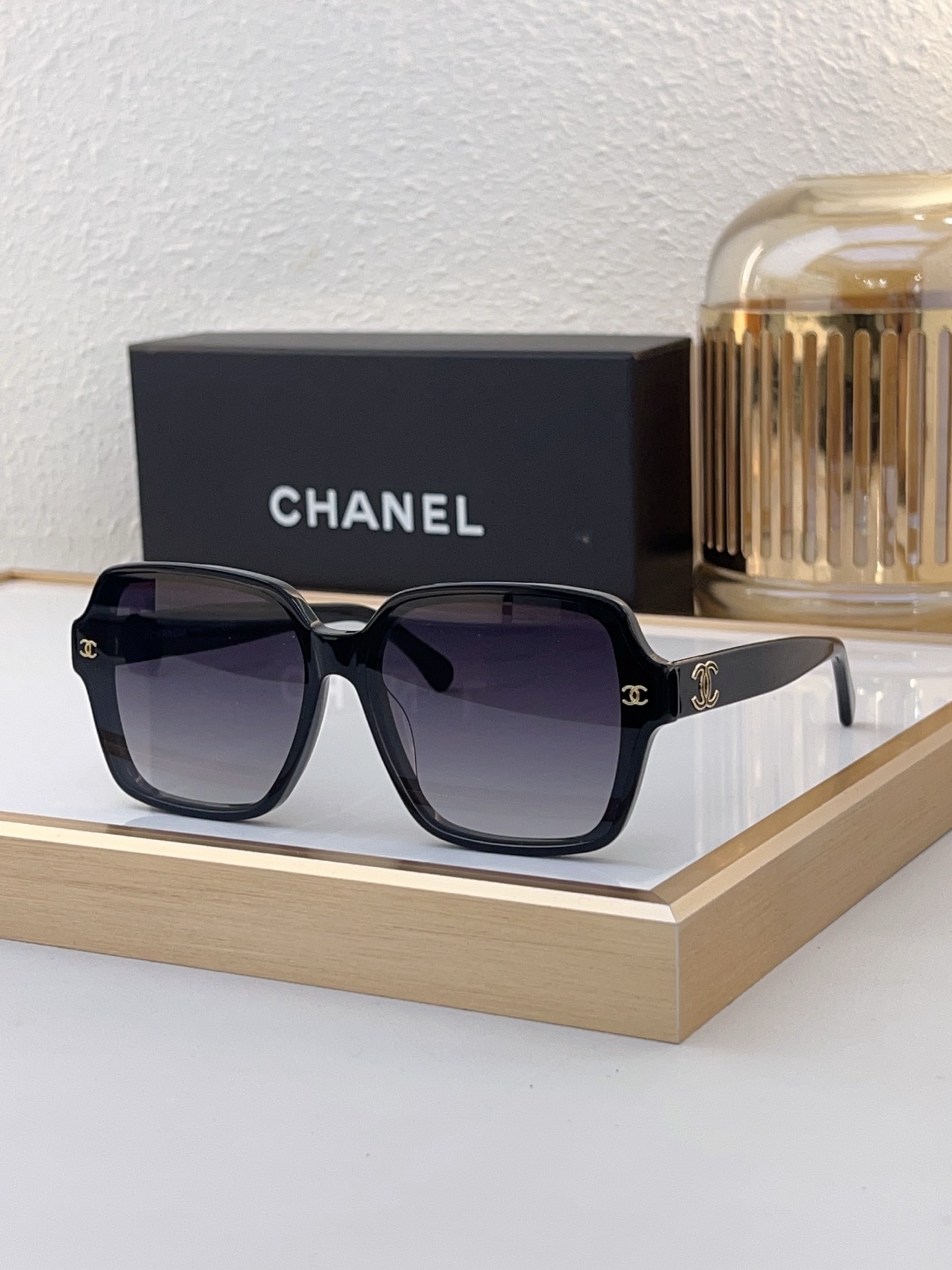 Chanel Blue Acetate Square Sunglasses with Gold CC Motif (Model: CH5633)