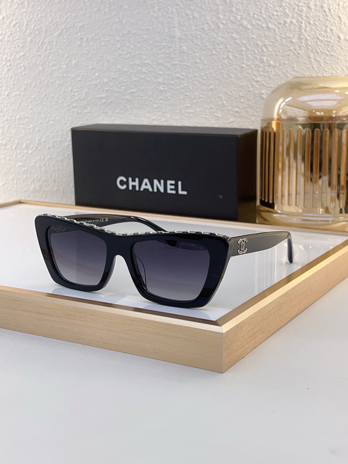 Chanel Burgundy Acetate Cat - Eye Sunglasses with Gold - Trimmed Top & CC Motif (Model: CH5632)