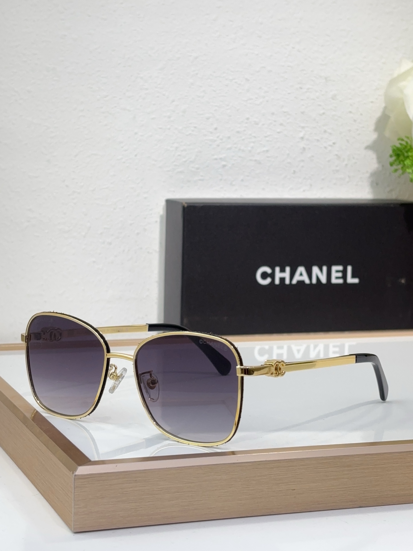 Chanel Gold - Tone Metal Square Optical Glasses with CC Motif (Model: CH3463)