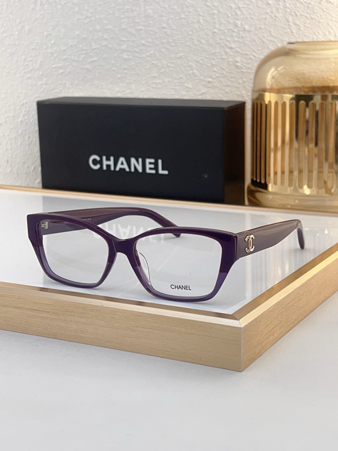 Chanel Purple Acetate Cat - Eye Optical Glasses with Gold - Tone CC Motif (Model: CH3459)