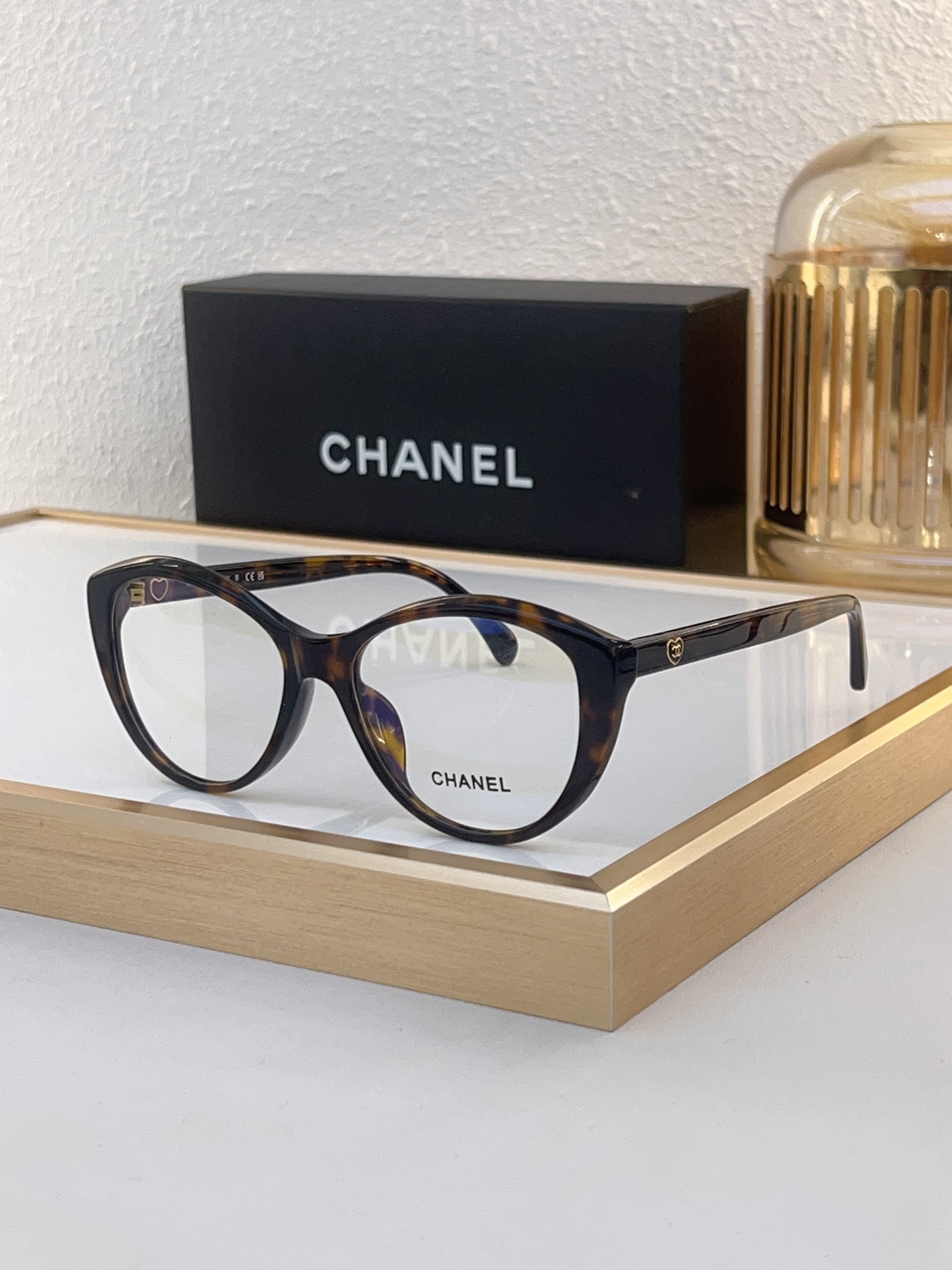 Chanel Tortoiseshell Acetate Cat - Eye Optical Glasses with Gold - Tone CC Motif (Model: CH3457)