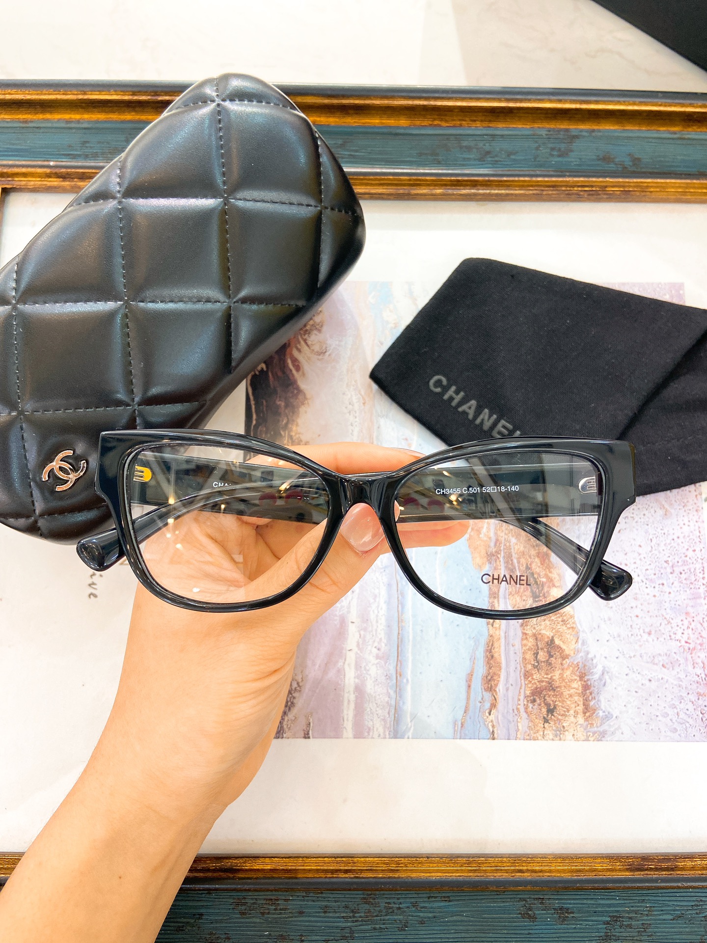 Chanel Black Acetate Cat - Eye Optical Glasses (Model: CH3455) Description