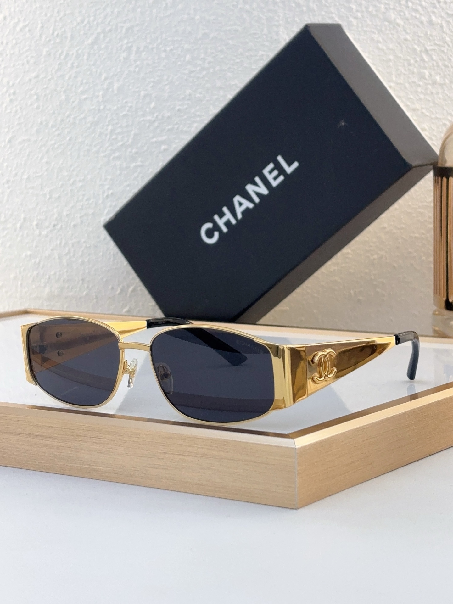 Chanel Black - Metal Oval Sunglasses with Gold - Tone CC Motif (Model: CH5557)