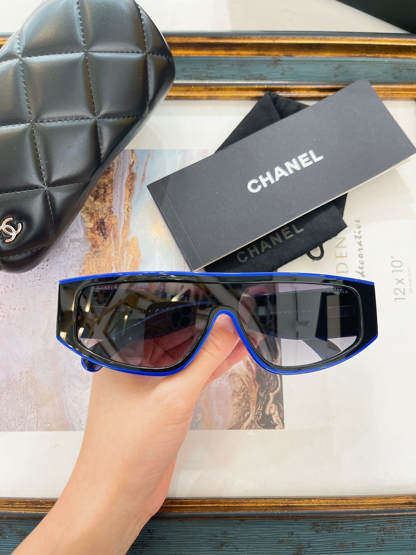 Chanel Two - Tone Black - Blue Acetate Rectangular Sunglasses (Model: CH5550)