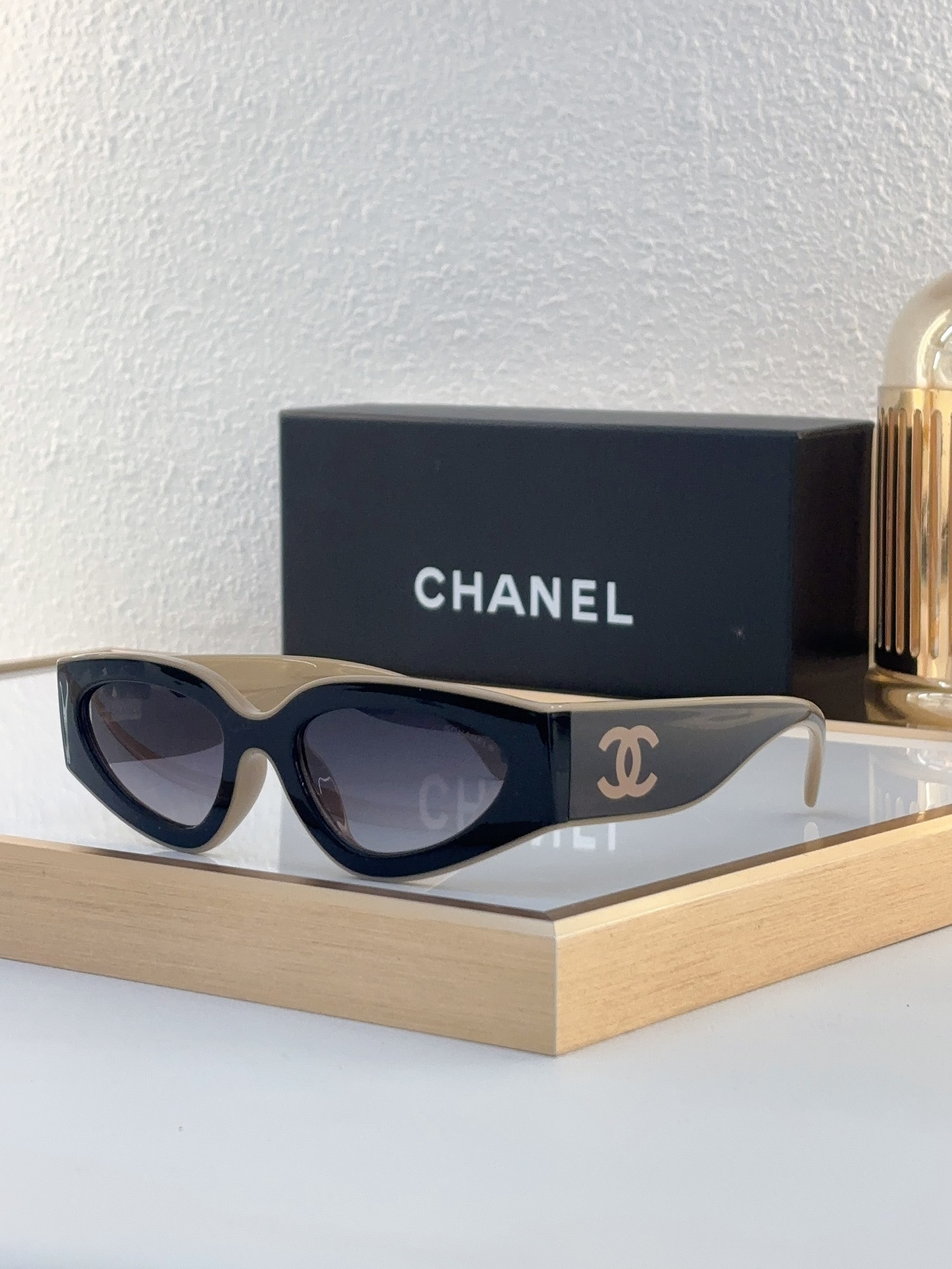 Chanel Two - Tone Red - Blue Acetate Cat - Eye Sunglasses with CC Motif (Model: CH5549)