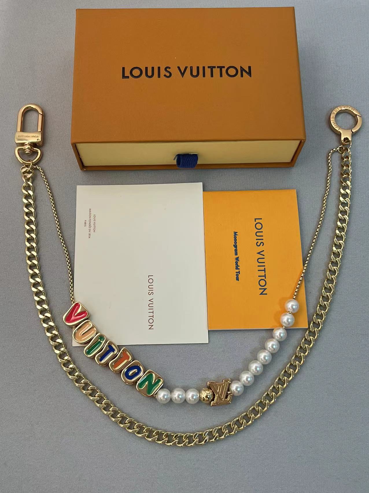 Louis Vuitton Colorful "VUITTON" Letter & Pearl Double - Strand Gold - Tone Waist Chain (Model: M81235)