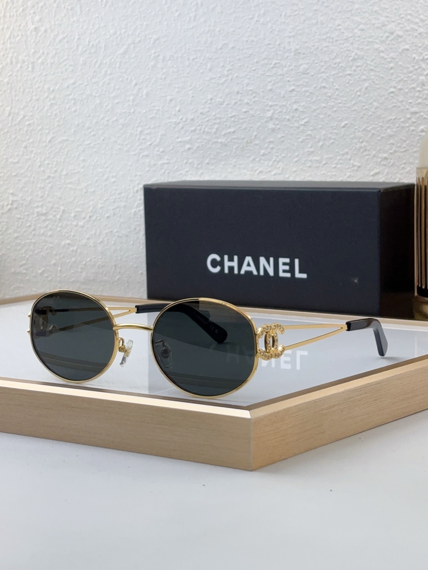Chanel Black Metal Round Sunglasses with Crystal - Embellished CC Accents (Model: CH5517)
