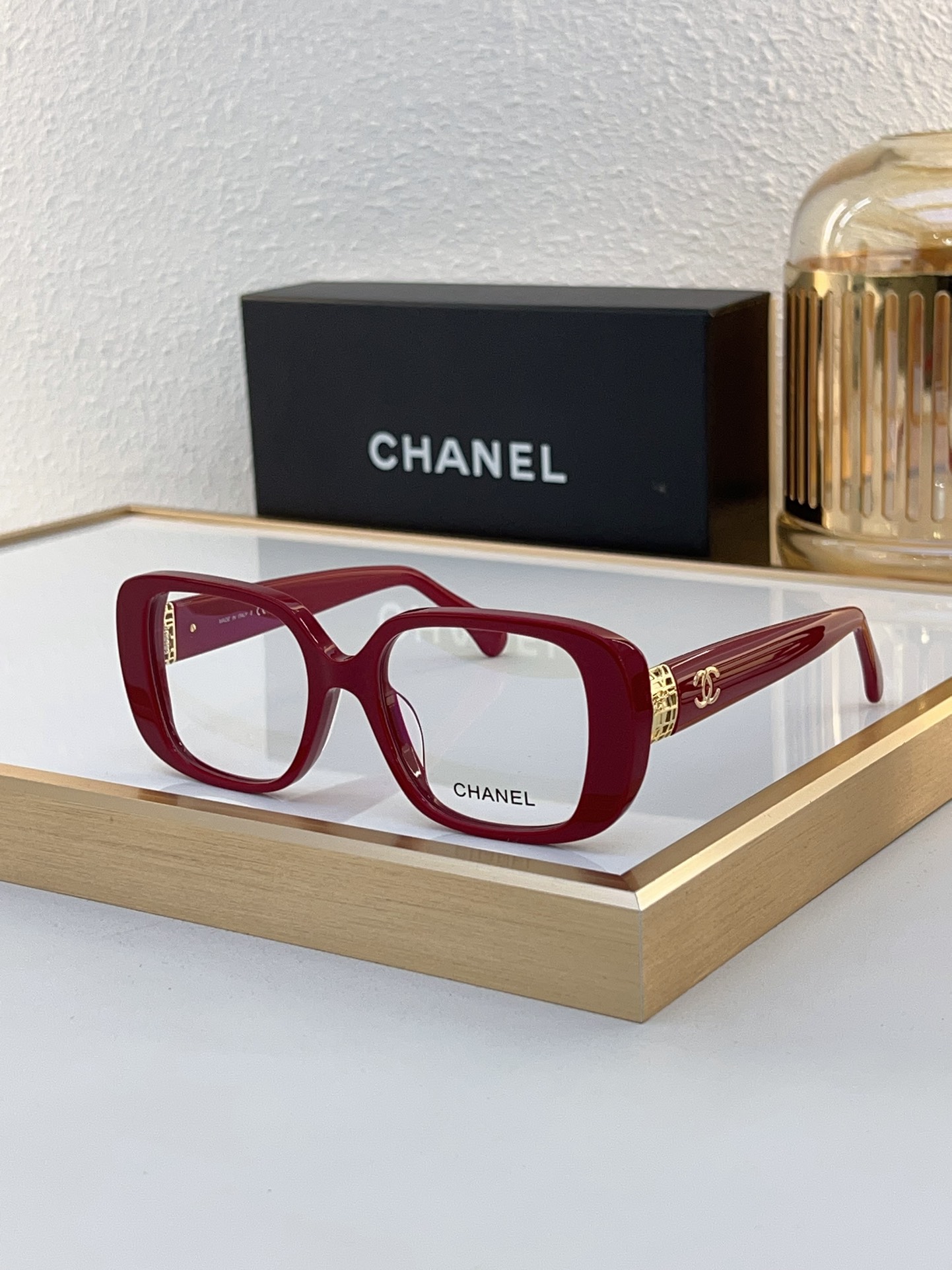 Chanel Burgundy Acetate Square Sunglasses with Gold CC Accents (Model: CH5506)