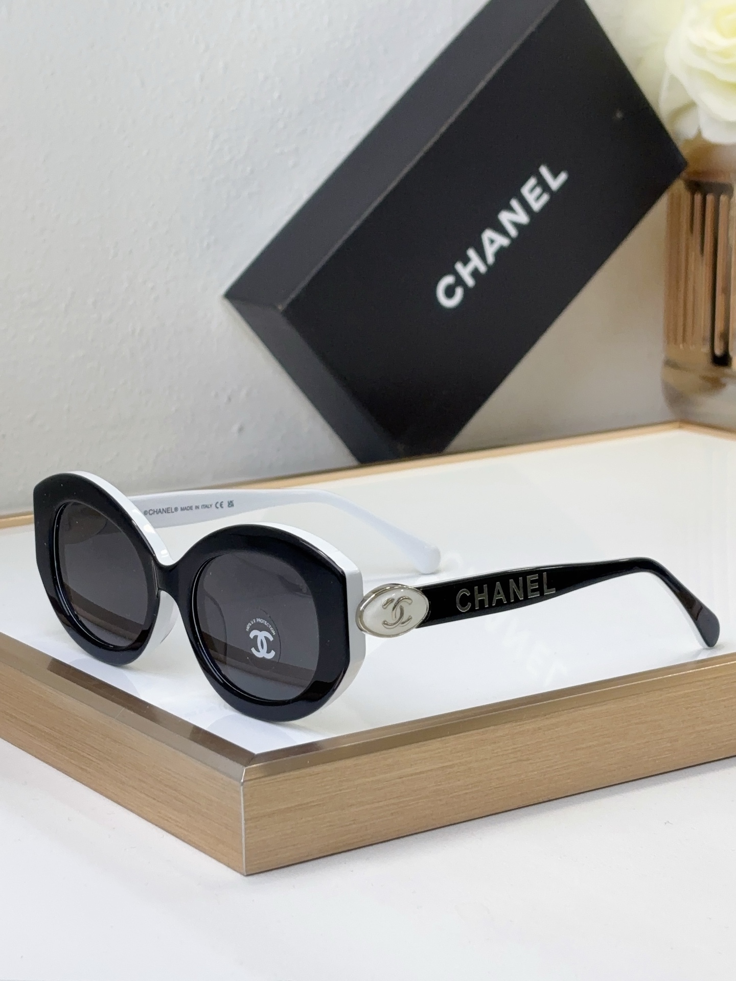 Chanel Amber Acetate Round Sunglasses with Gold CC Accents (Model: CH5494)