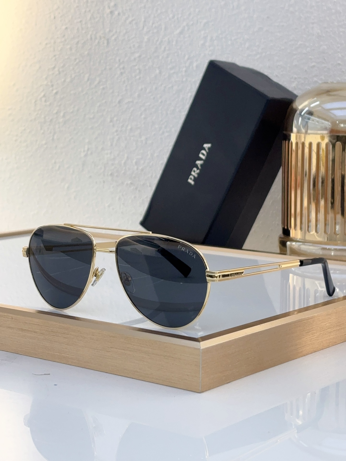 Prada Gold - Tone Metal Aviator Sunglasses (Model: PR14425S)