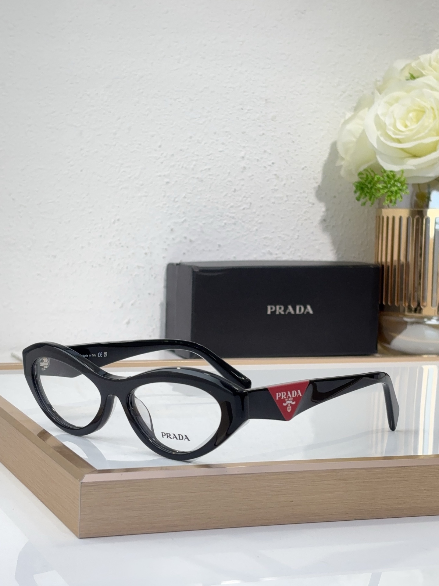 Prada Black Acetate Cat - Eye Optical Frames (Model: PR14336O)