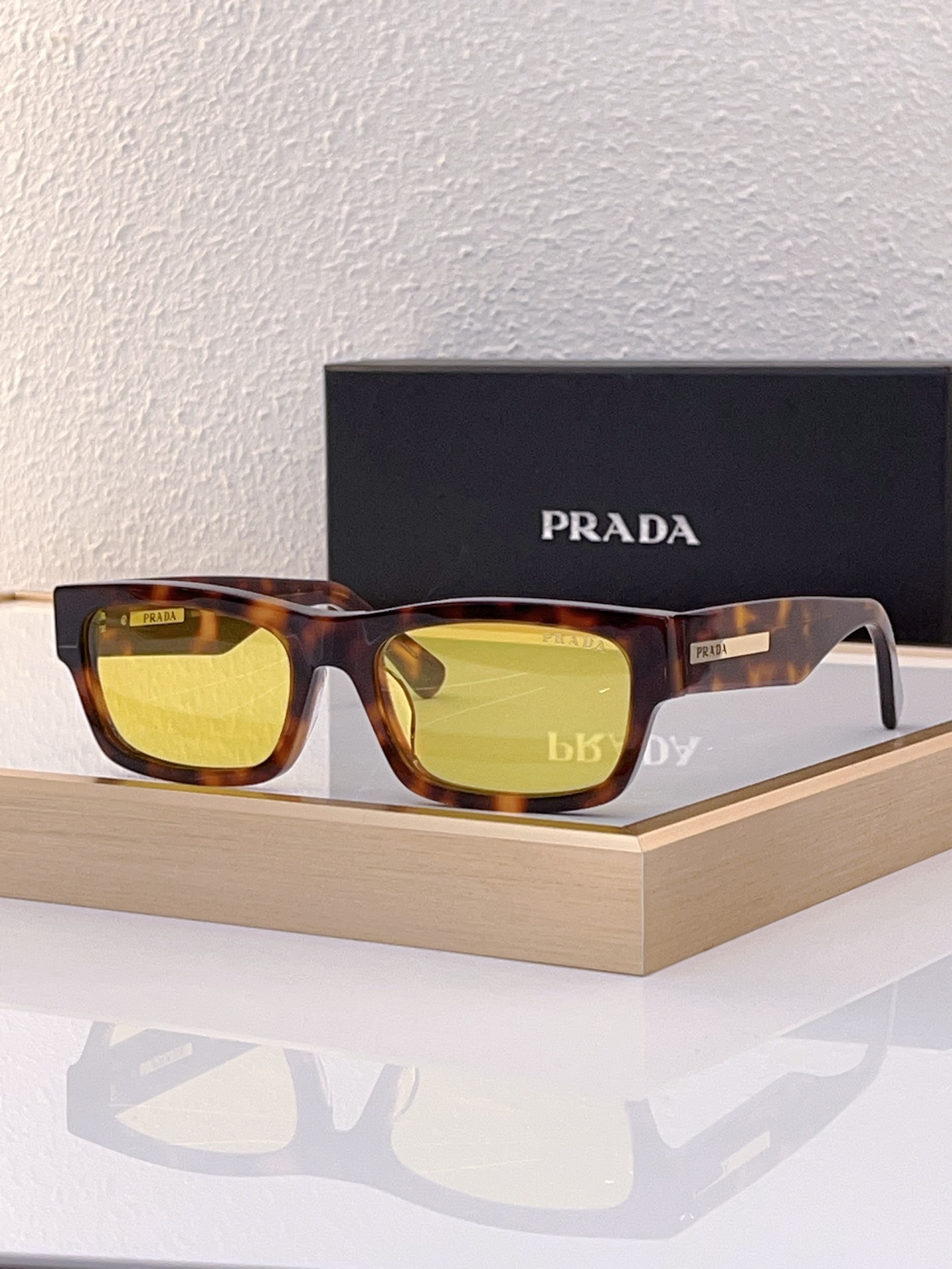 Prada Tortoiseshell Acetate Rectangular Sunglasses (Model: PR14270S)