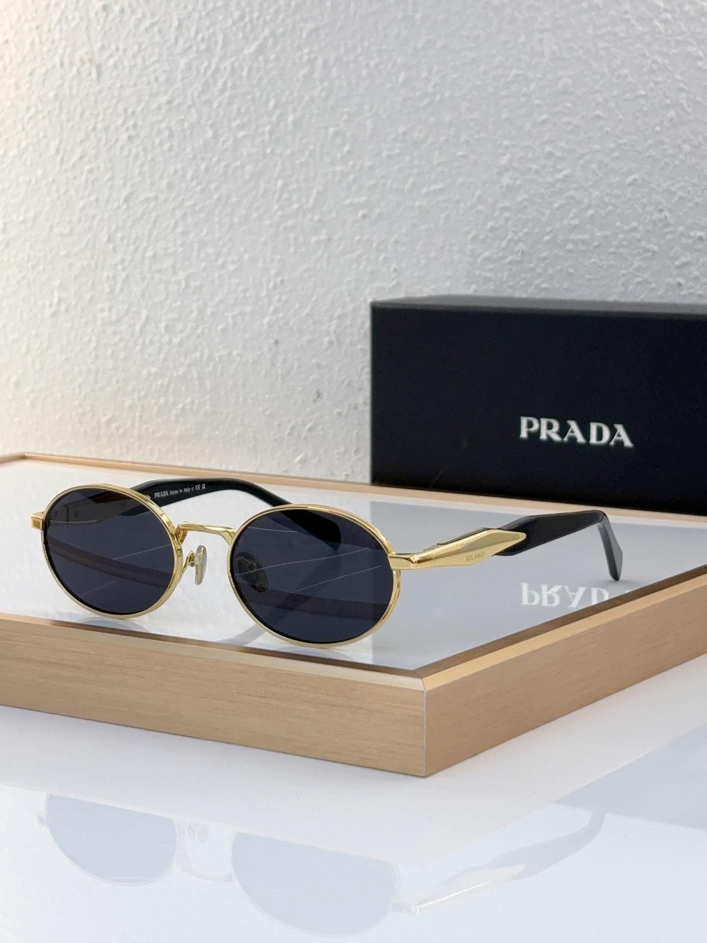 Prada Gold - Tone Metal Oval Sunglasses (Model: PR14225S)