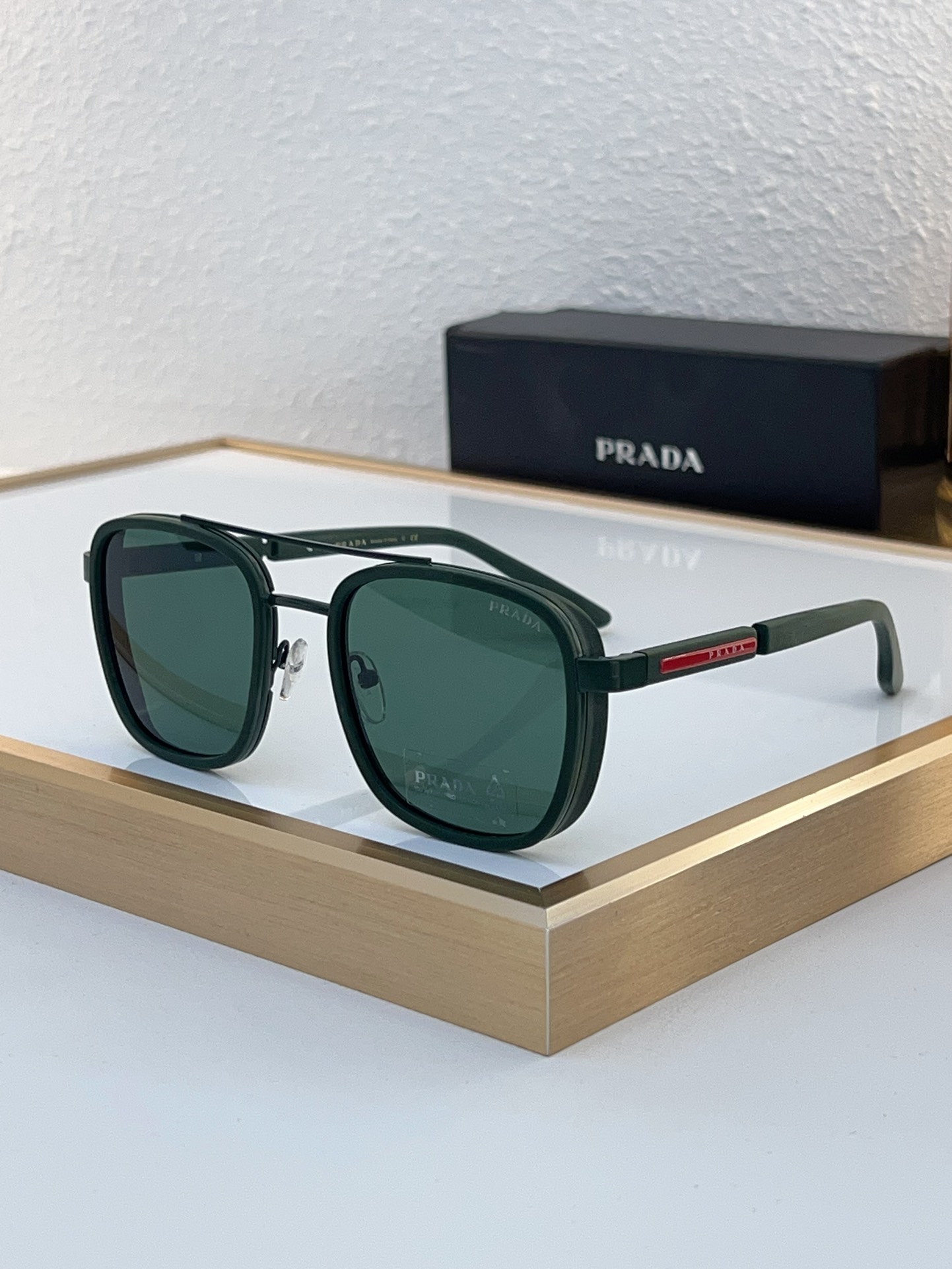 Prada Dark Green Metal Double - Bridge Square Sunglasses (Model: PR14192S)