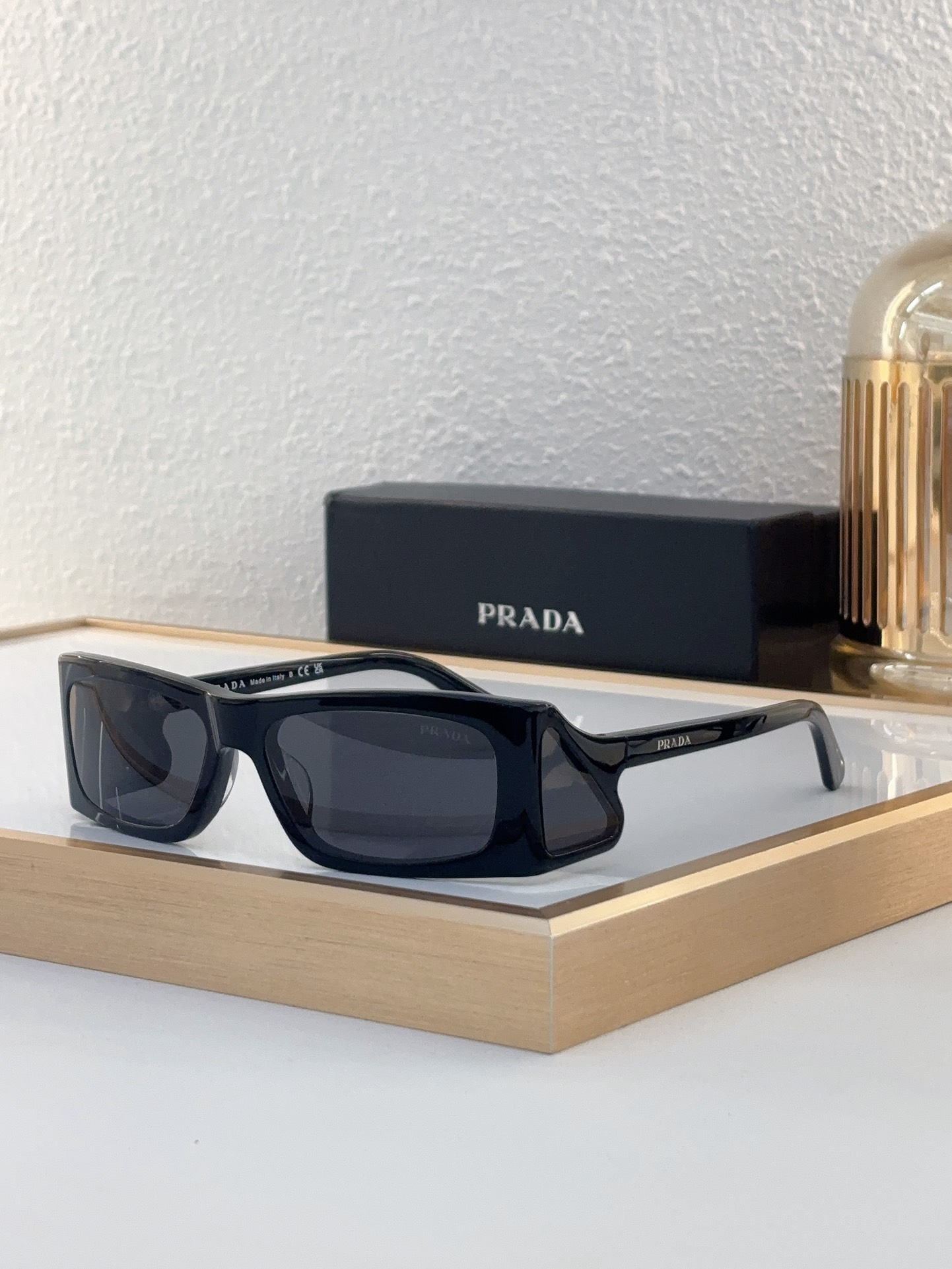 Prada Black Acetate Rectangular Sunglasses (Model: PR14158S)